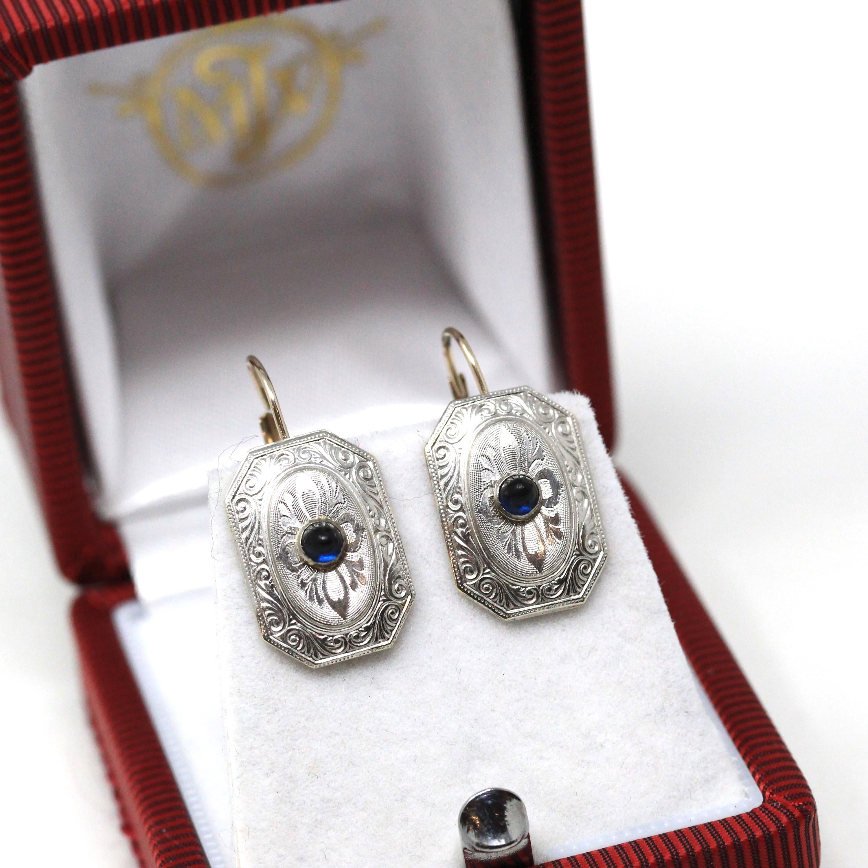 Art Deco Shield Earrings - Antique 14k Yellow Gold Platinum Engraved Cufflink Conversions - Vintage Circa 1920s Fine Bridal Wedding Jewelry