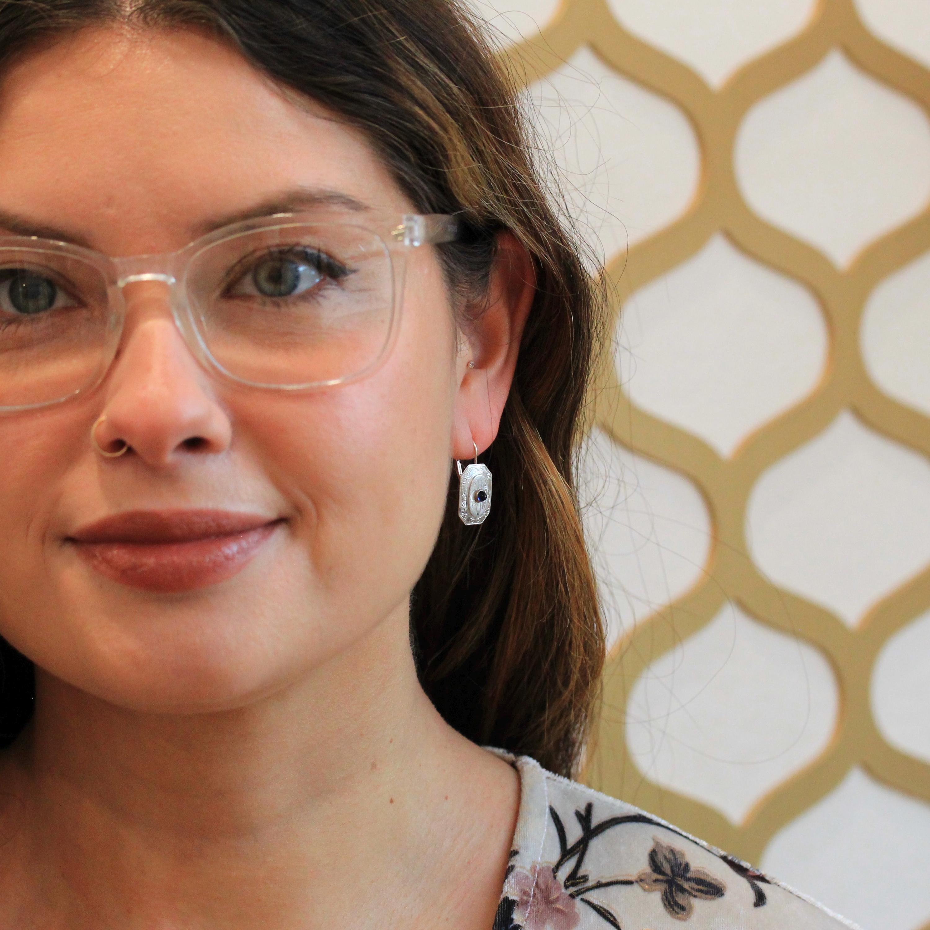 Art Deco Shield Earrings - Antique 14k Yellow Gold Platinum Engraved Cufflink Conversions - Vintage Circa 1920s Fine Bridal Wedding Jewelry