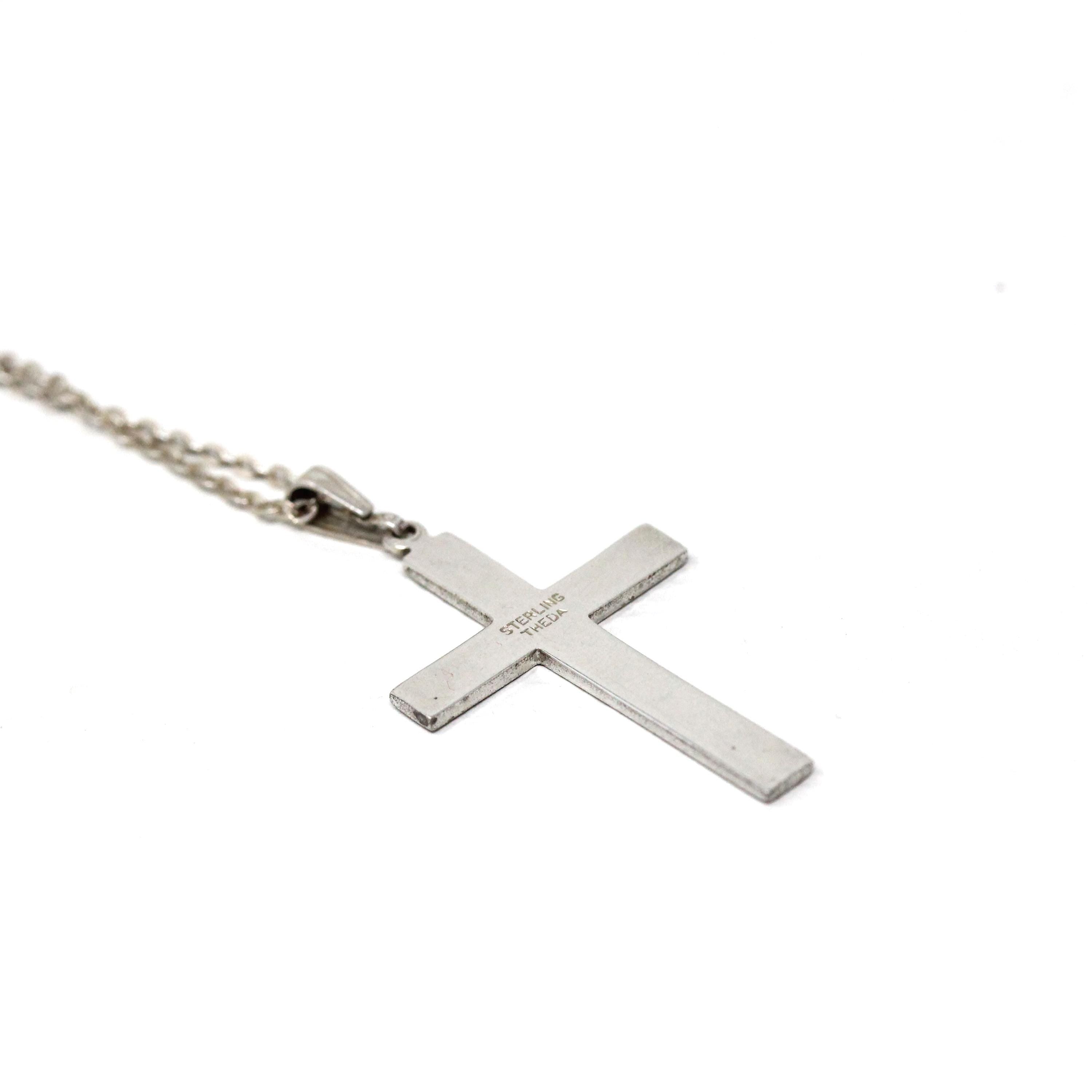 Vintage Cross Pendant - Mid Century Sterling Silver Religious Necklace - Circa 1950s Era Signed Theda Statement Crucifix 50s Jewelry