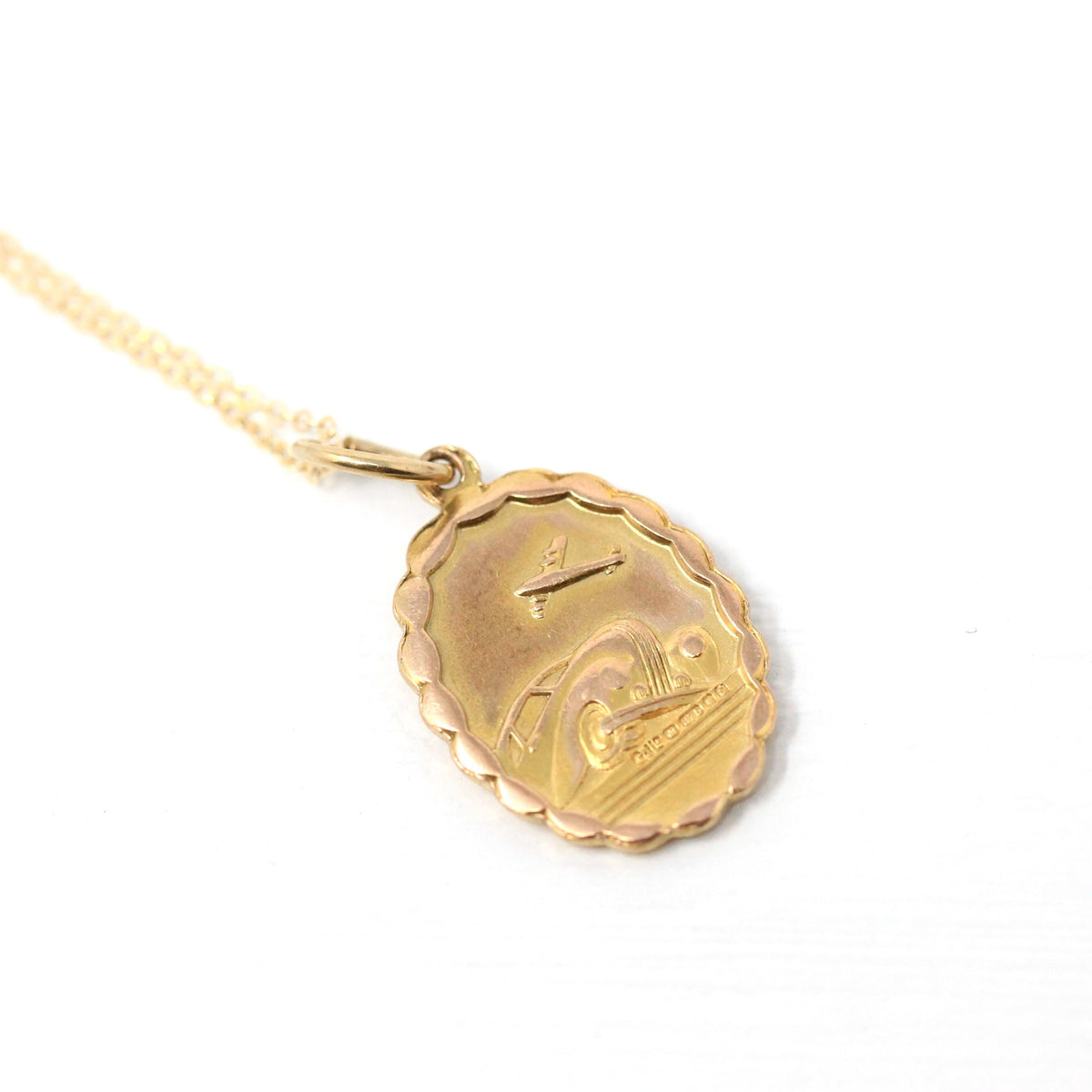 Saint Christopher Pendant - Retro 9k Yellow Gold Charm Necklace - Vintage 1970s Era Christian Patron Saint Of Travelers Georg Jensen Jewelry