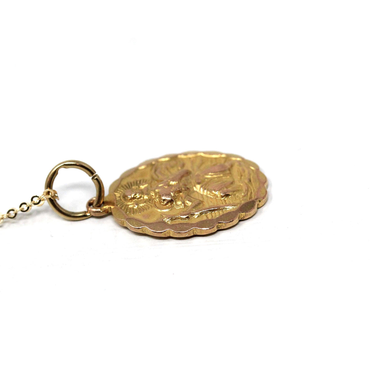 Saint Christopher Pendant - Retro 9k Yellow Gold Charm Necklace - Vintage 1970s Era Christian Patron Saint Of Travelers Georg Jensen Jewelry
