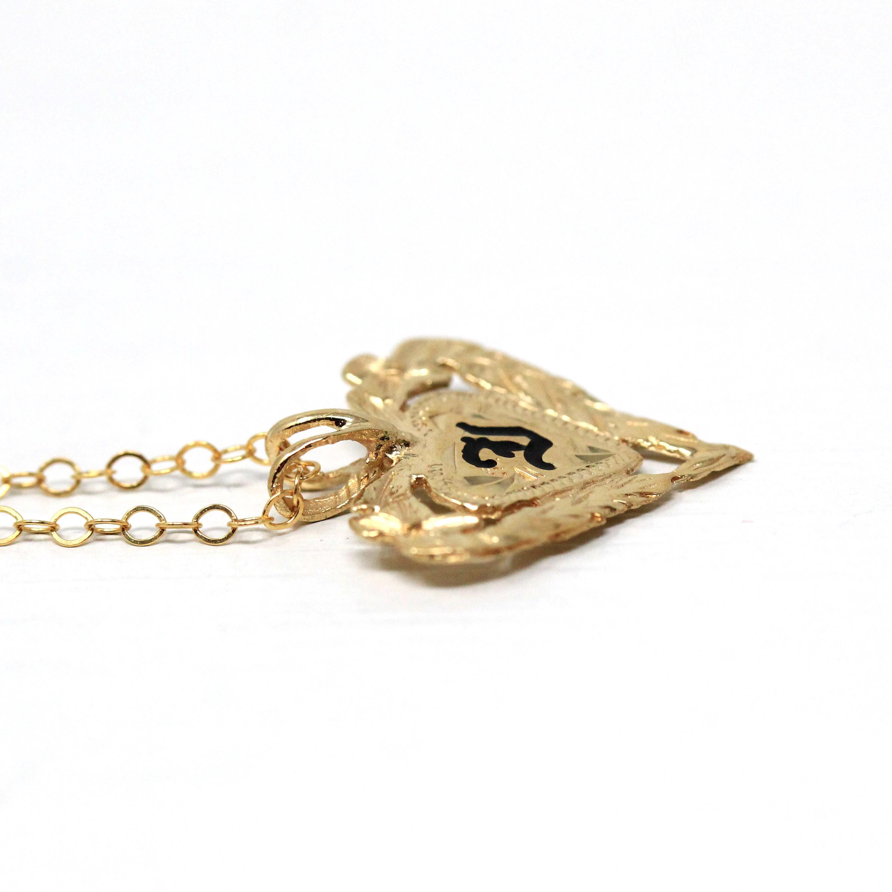 Heart "J" Pendant - Estate 14k Yellow Gold Hawaiian Floral Plumeria Necklace - Modern 2000s Era Flower Love Old English Initial Fine Jewelry