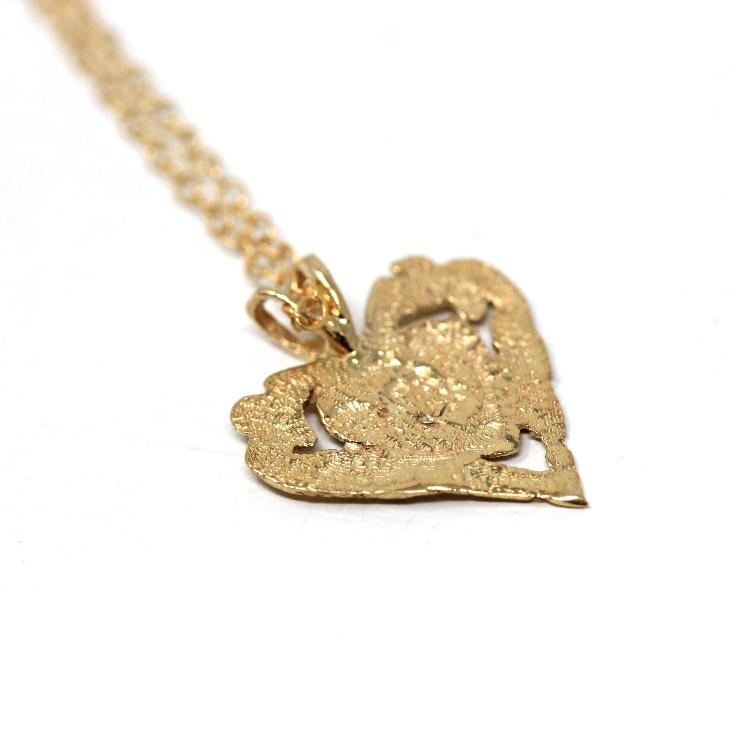 Heart "J" Pendant - Estate 14k Yellow Gold Hawaiian Floral Plumeria Necklace - Modern 2000s Era Flower Love Old English Initial Fine Jewelry