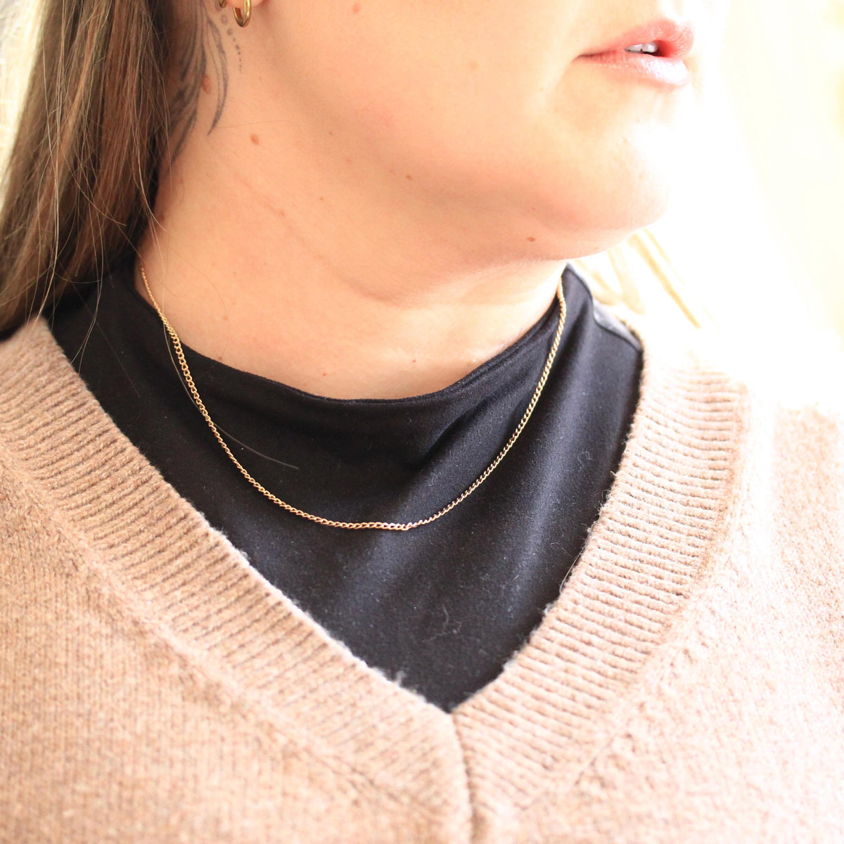 Retro Cable Chain - Vintage 9k Solid Yellow Gold 17 Inch Plain Links Stacking Necklace - Circa 1960s Era Spring Ring Clasp Fine Jewelry