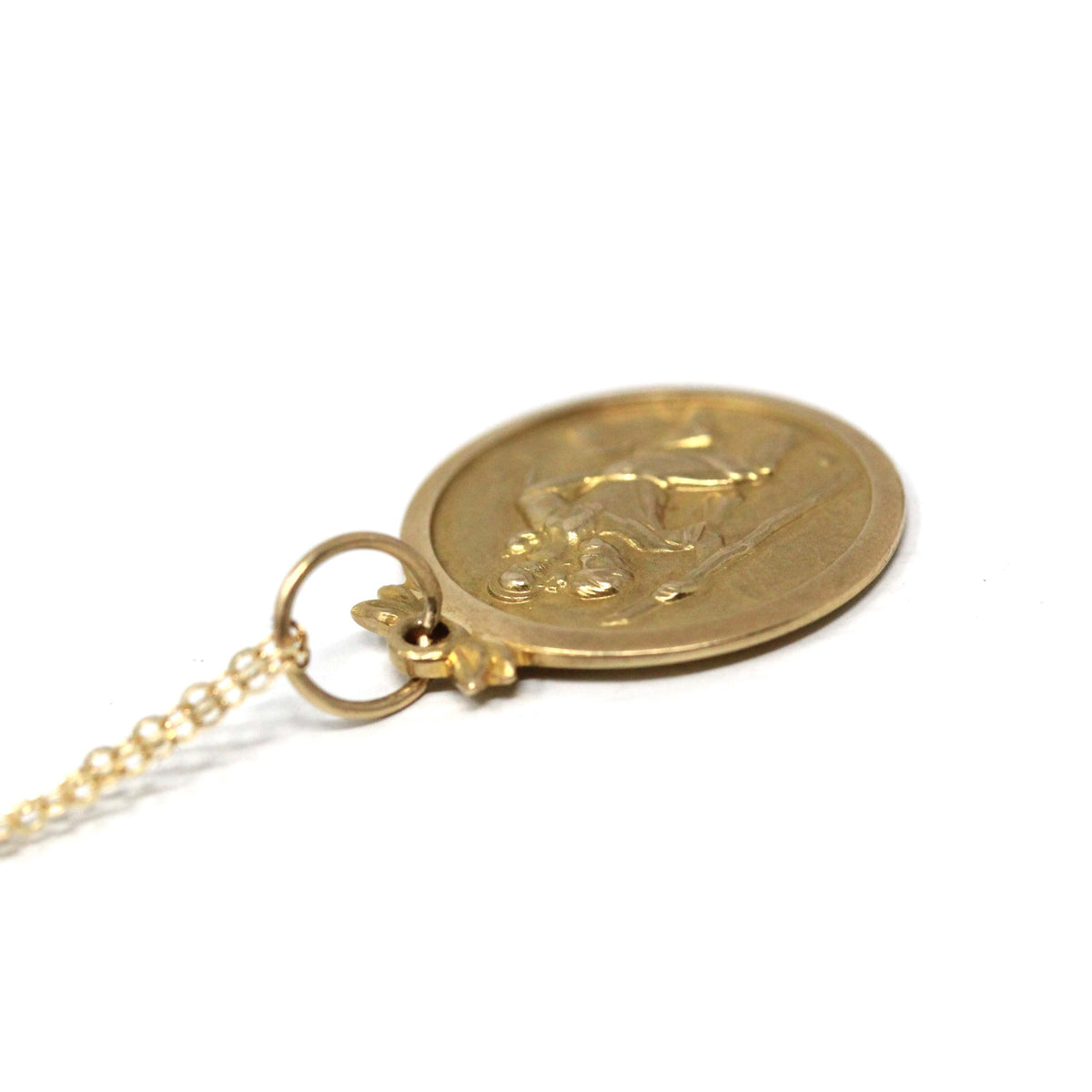 Saint Christopher Pendant - Retro 9k Yellow Gold Charm Necklace - Vintage Hallmarked 1966 Christian Patron Saint Of Travelers London Jewelry