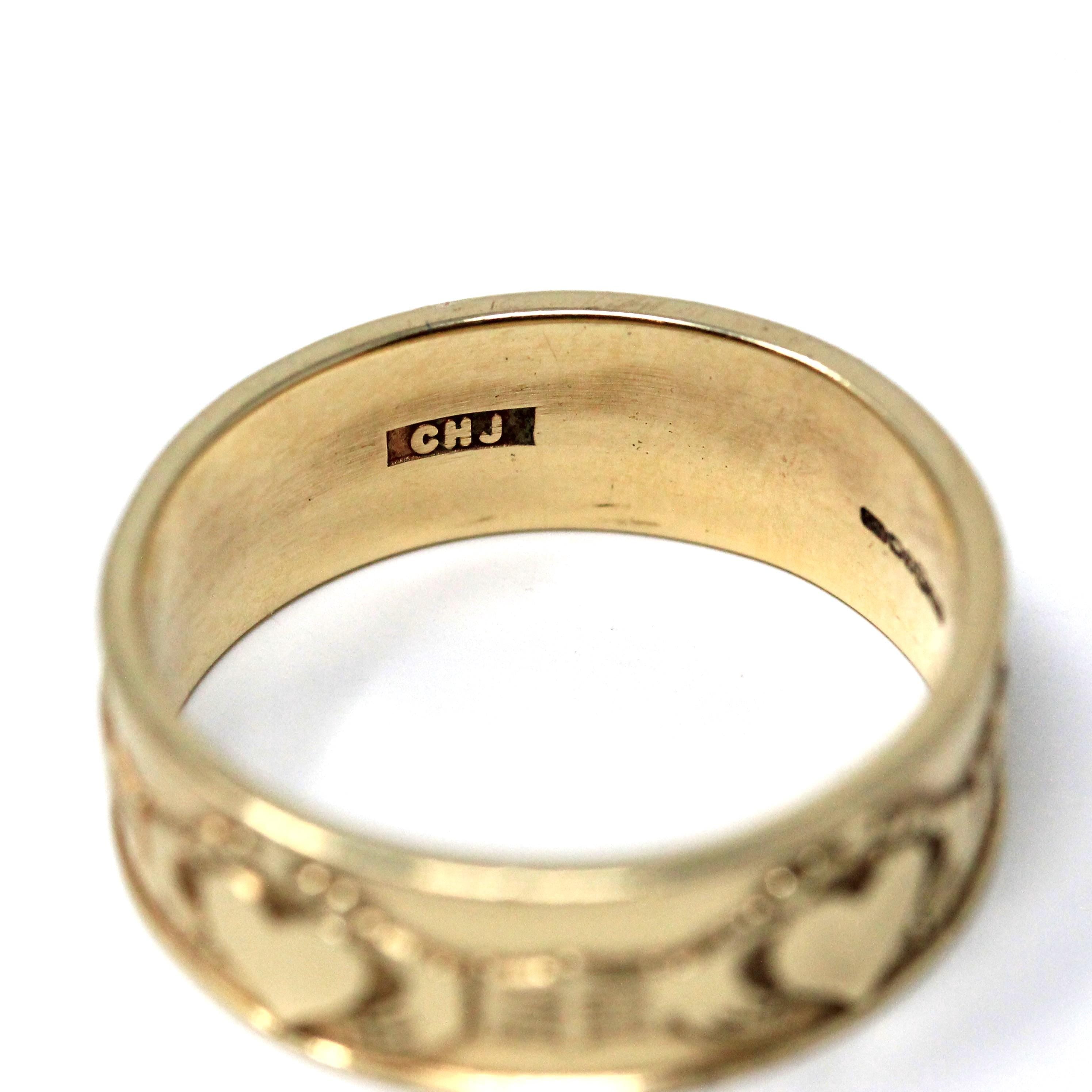 Claddagh Cigar Band - Modern 10k Yellow Gold Heart Clasped Hand Crown - Estate Size 10 Men's Unisex Friendship Love Loyalty Irish Jewelry