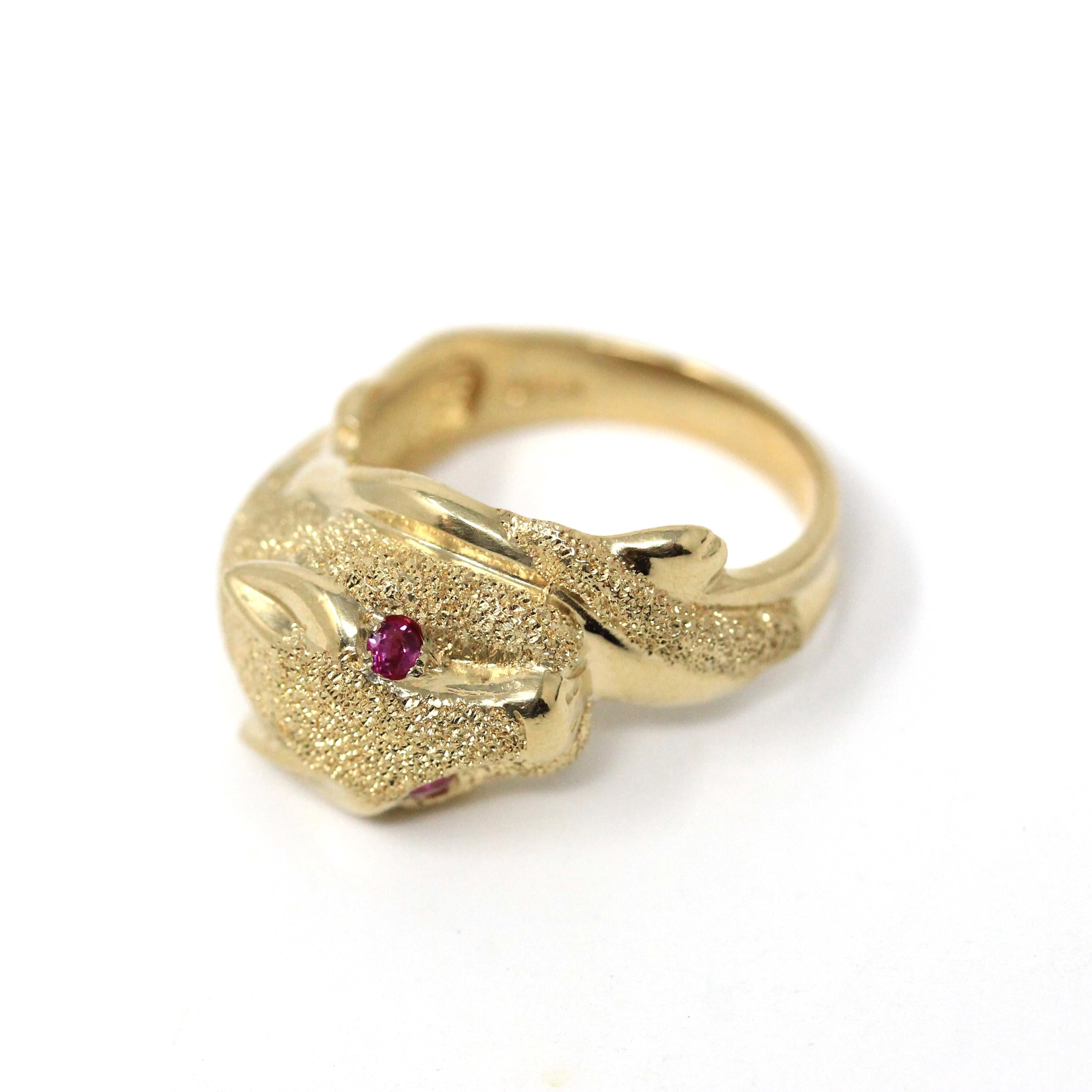 Modern Panther Ring - Estate 14k Yellow Gold Jaguar Leopard Large Cat Band - Vintage 1980s Size 6 3/4 Statement Figural Lioness Fine Jewelry