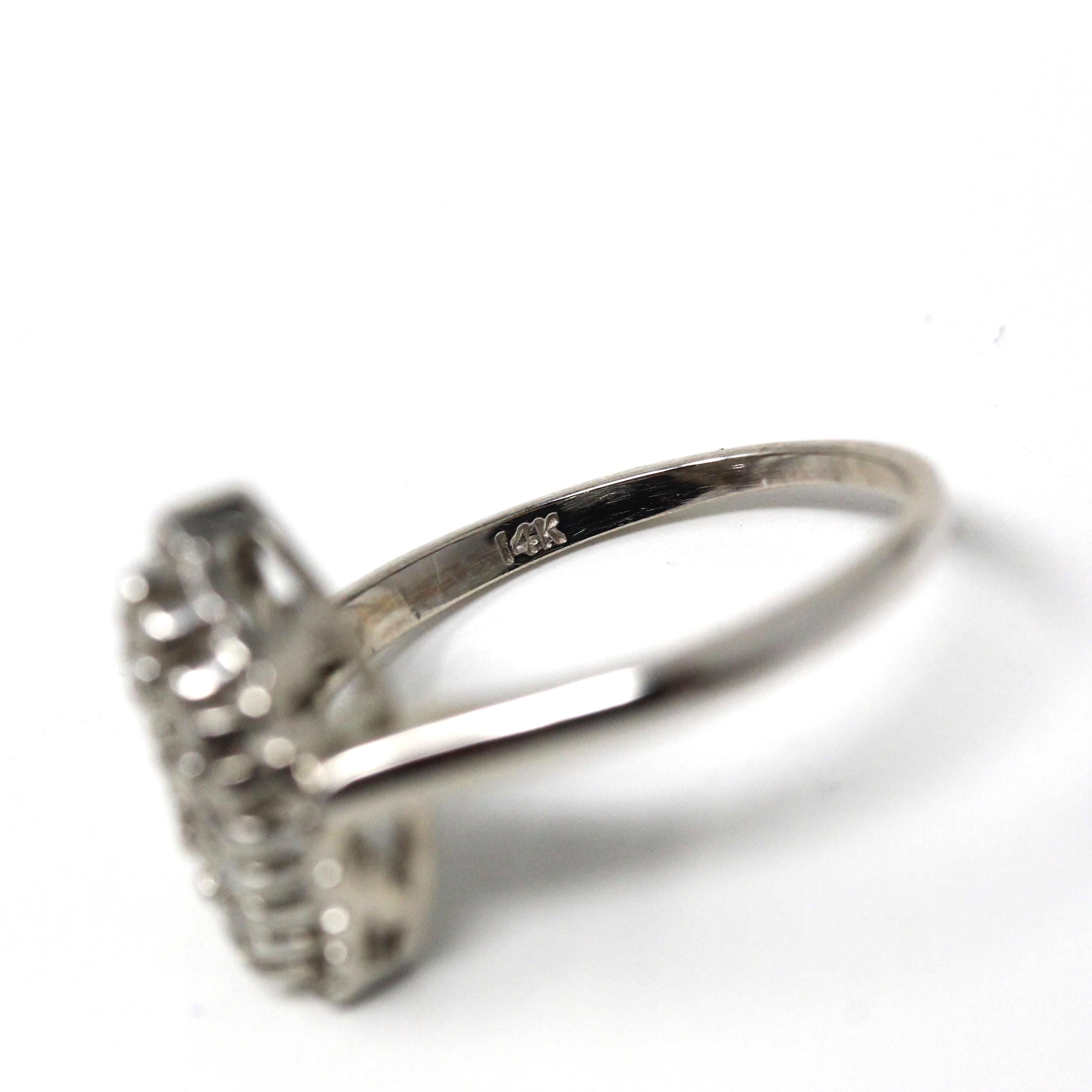 Diamond Navette Ring - Mid Century 14k White Gold .25 CTW Natural Gemstone Shield - Vintage 1950s Size 6 Fine Engagement Bridal Jewelry