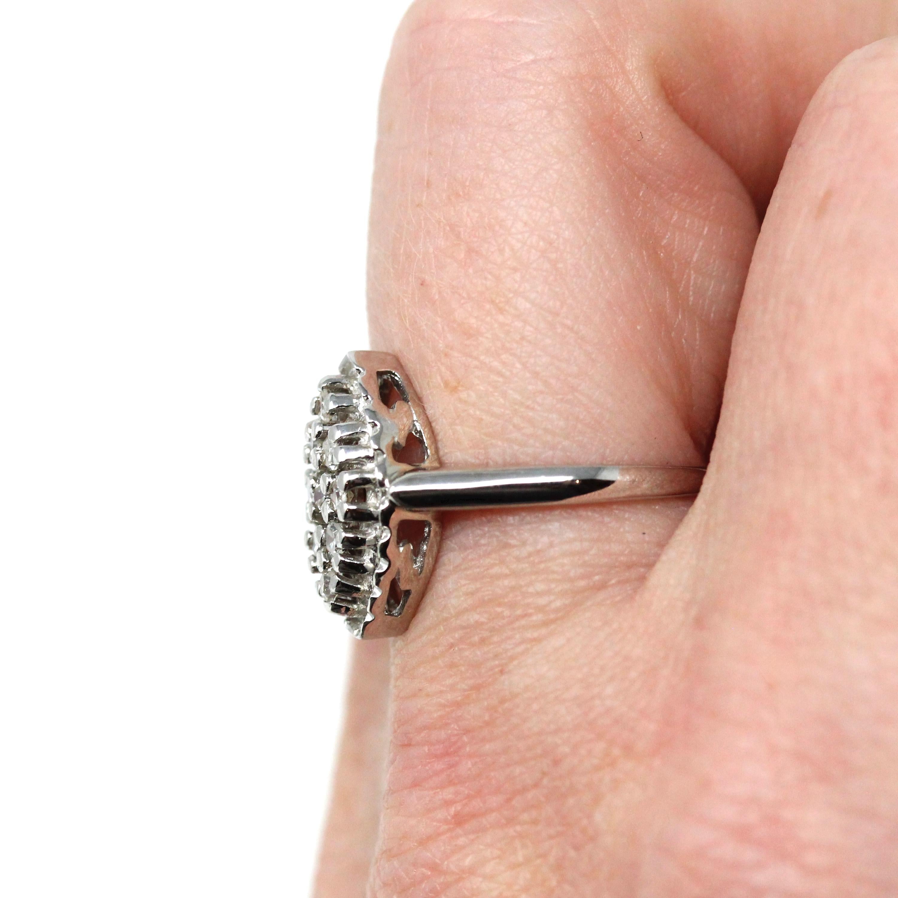 Diamond Navette Ring - Mid Century 14k White Gold .25 CTW Natural Gemstone Shield - Vintage 1950s Size 6 Fine Engagement Bridal Jewelry