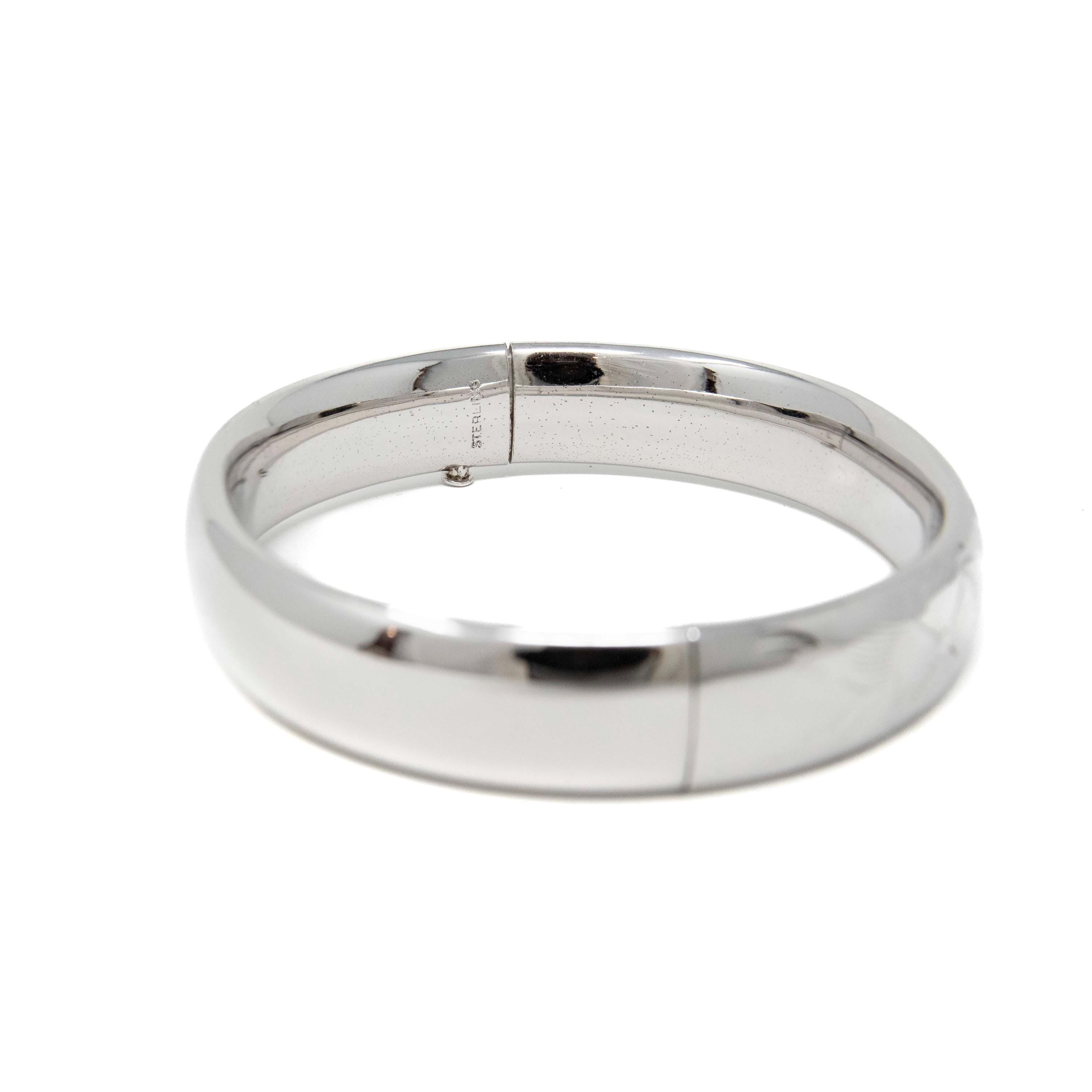 Vintage Flower Bangle - Retro Sterling Silver Hollow Floral Design 7 Inch Bracelet - Circa 1960s Era Fine Nature Inspired Fashion Jewelry