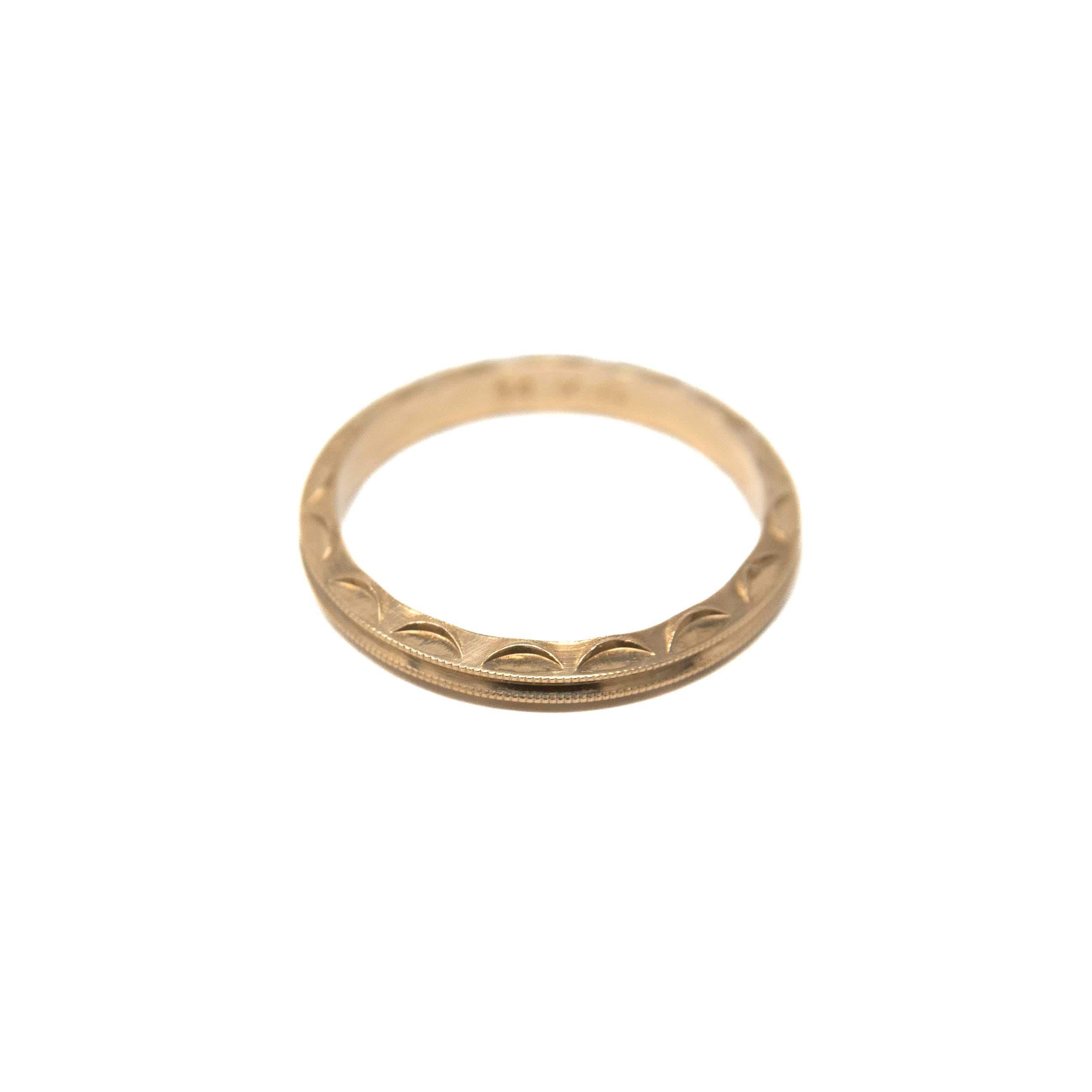 Vintage Wedding Band - Retro 14k Yellow Gold Milgrain Scalloped Textured Design - Circa 1940s Era Size 4 3/4 New Old Stock Eternity Jewelry