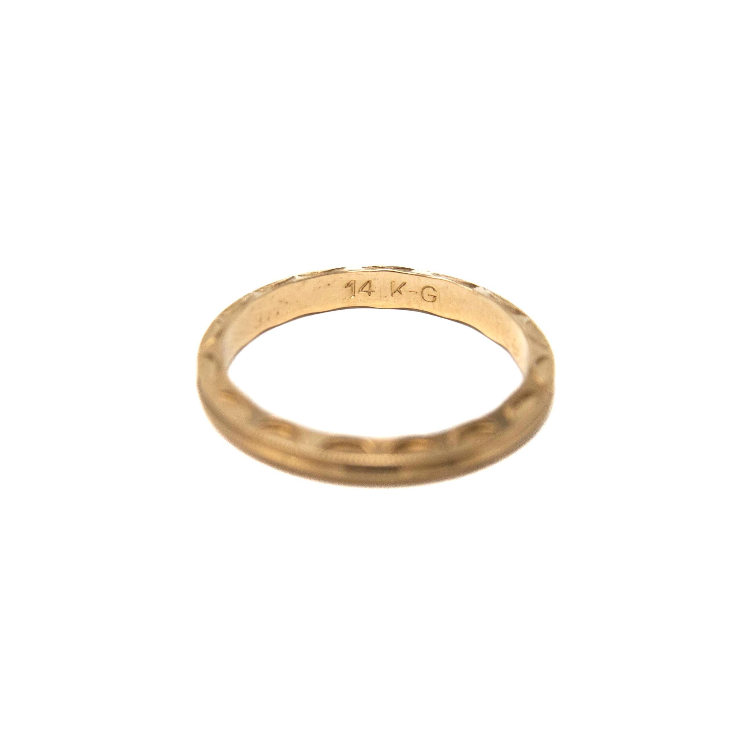 Vintage Wedding Band - Retro 14k Yellow Gold Milgrain Scalloped Textured Design - Circa 1940s Era Size 4 3/4 New Old Stock Eternity Jewelry
