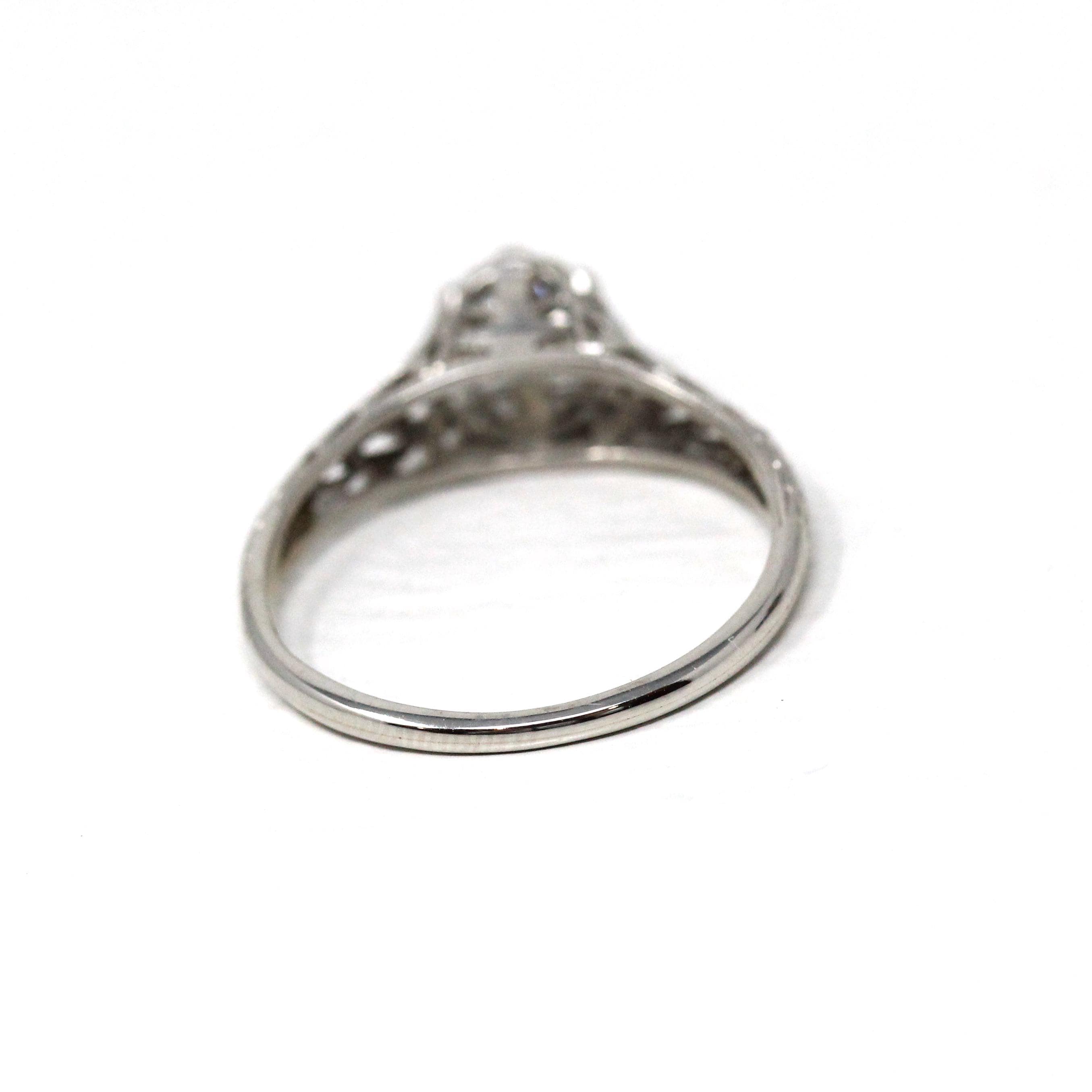 Art Deco Engagement Ring - Platinum Natural .60 CT Old European Diamond - Antique Circa 1920s Era Size 7 Bridal Filigree Fine Report Jewelry