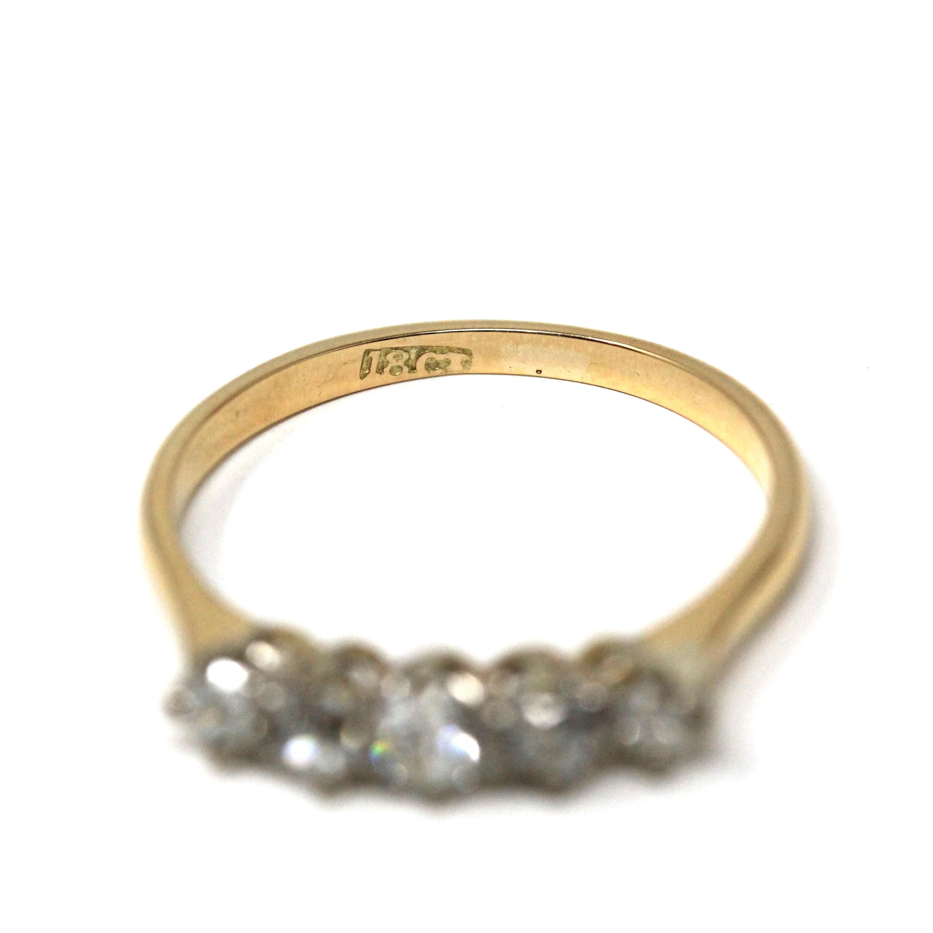 Edwardian Diamond Band - Antique 18k Yellow Gold Natural Graduated Gemstones Wedding Ring - Circa 1910s Era Handmade Fine Stacking Jewelry