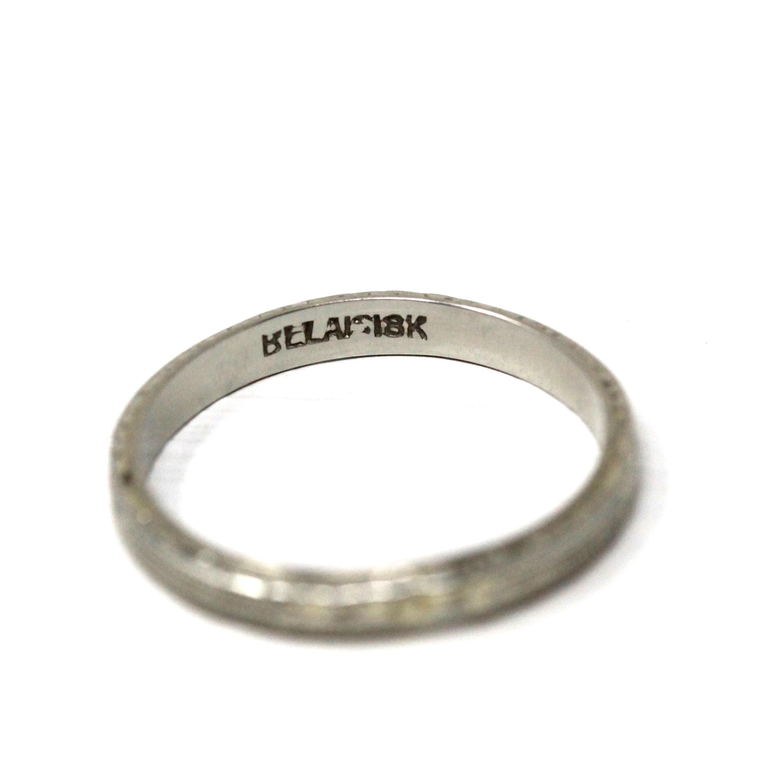 Belais Wedding Band - Art Deco 18k White Gold Engraved Orange Blossom Flower Ring - Antique Circa 1920s Size 6 Fine Signed Bridal Jewelry