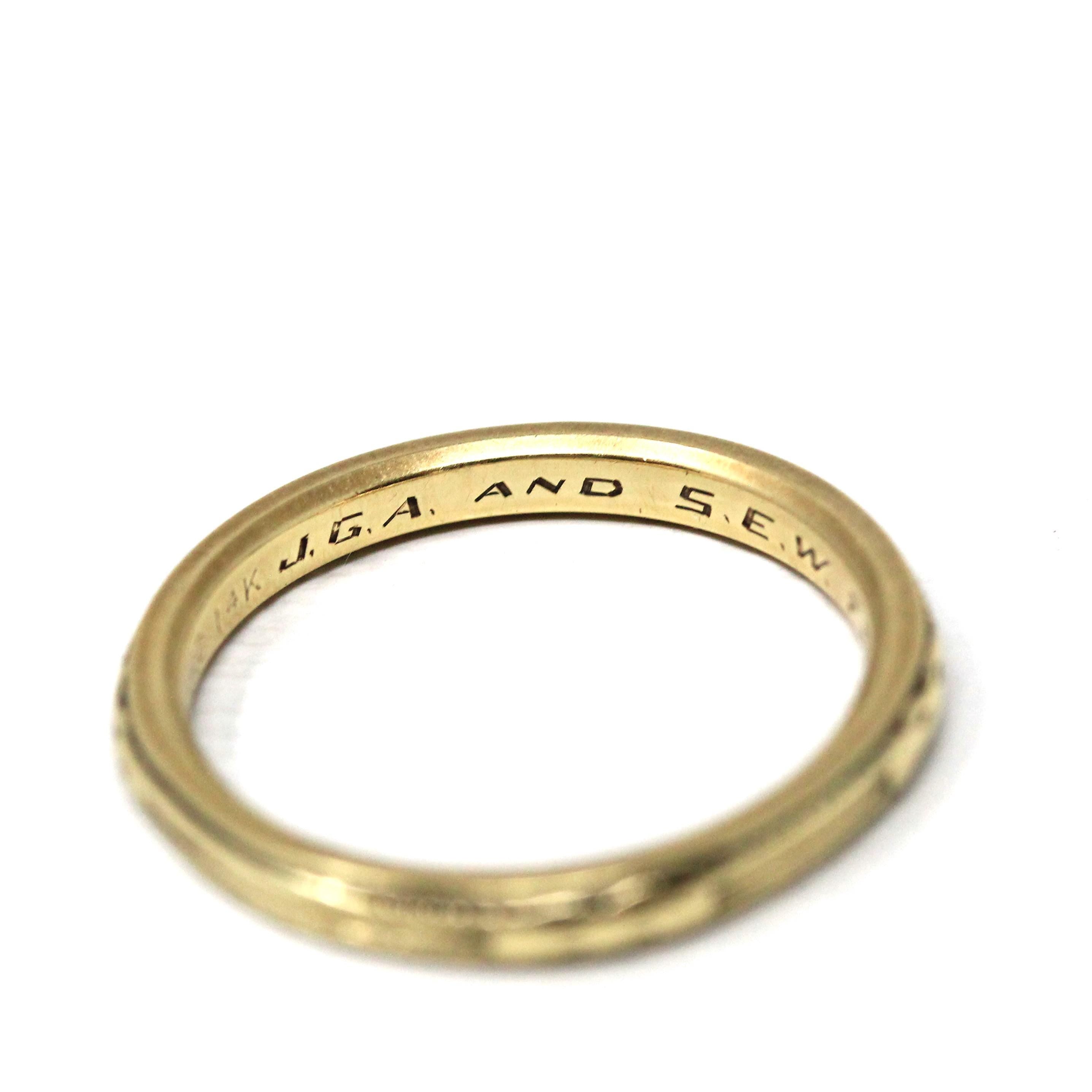 Bailey Banks & Biddle Band - Mid Century Era 14k Yellow Gold Floral Eternity Ring - Dated Feb-20-1943 Size 6.75 Stacking Fine Bridal Jewelry