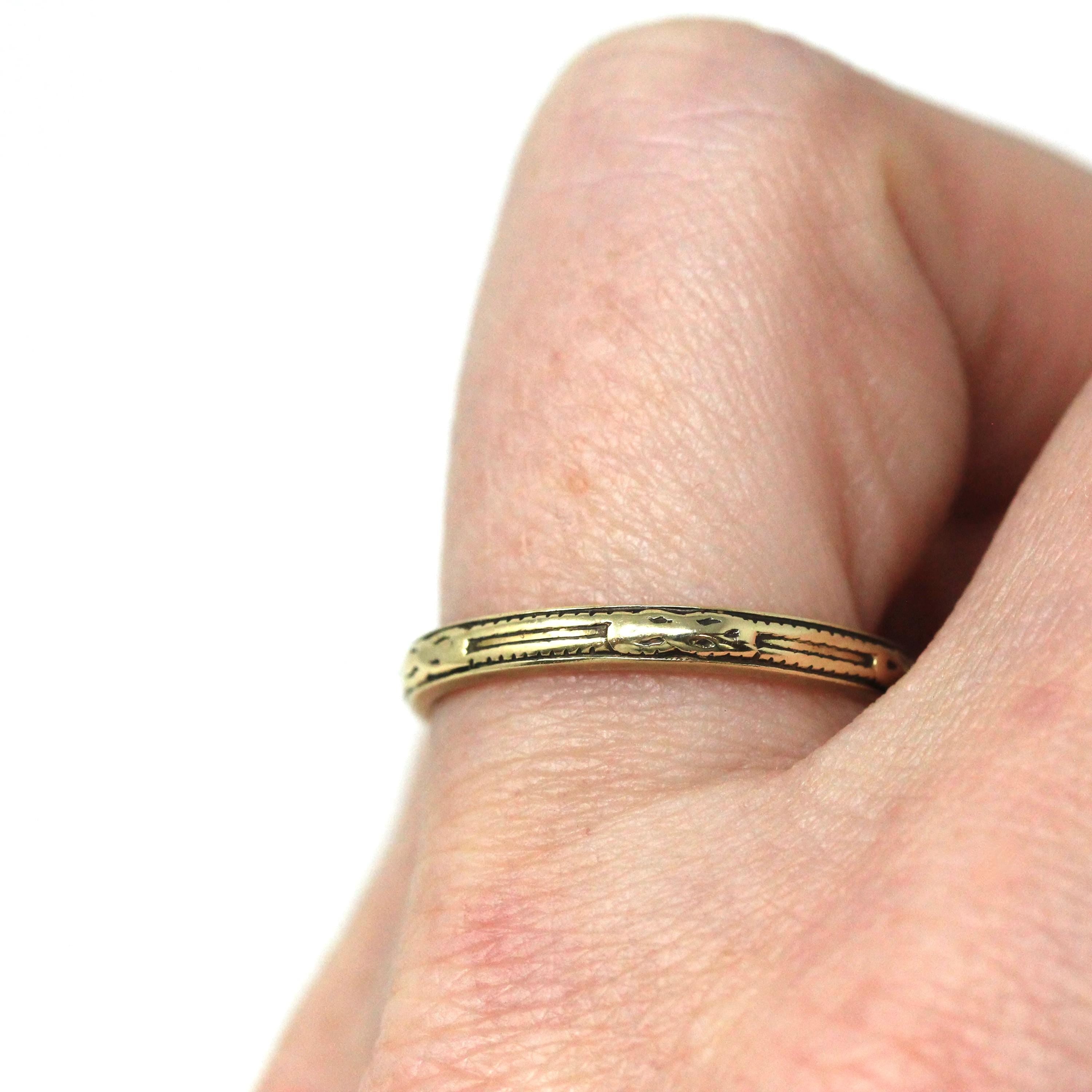 Bailey Banks & Biddle Band - Mid Century Era 14k Yellow Gold Floral Eternity Ring - Dated Feb-20-1943 Size 6.75 Stacking Fine Bridal Jewelry