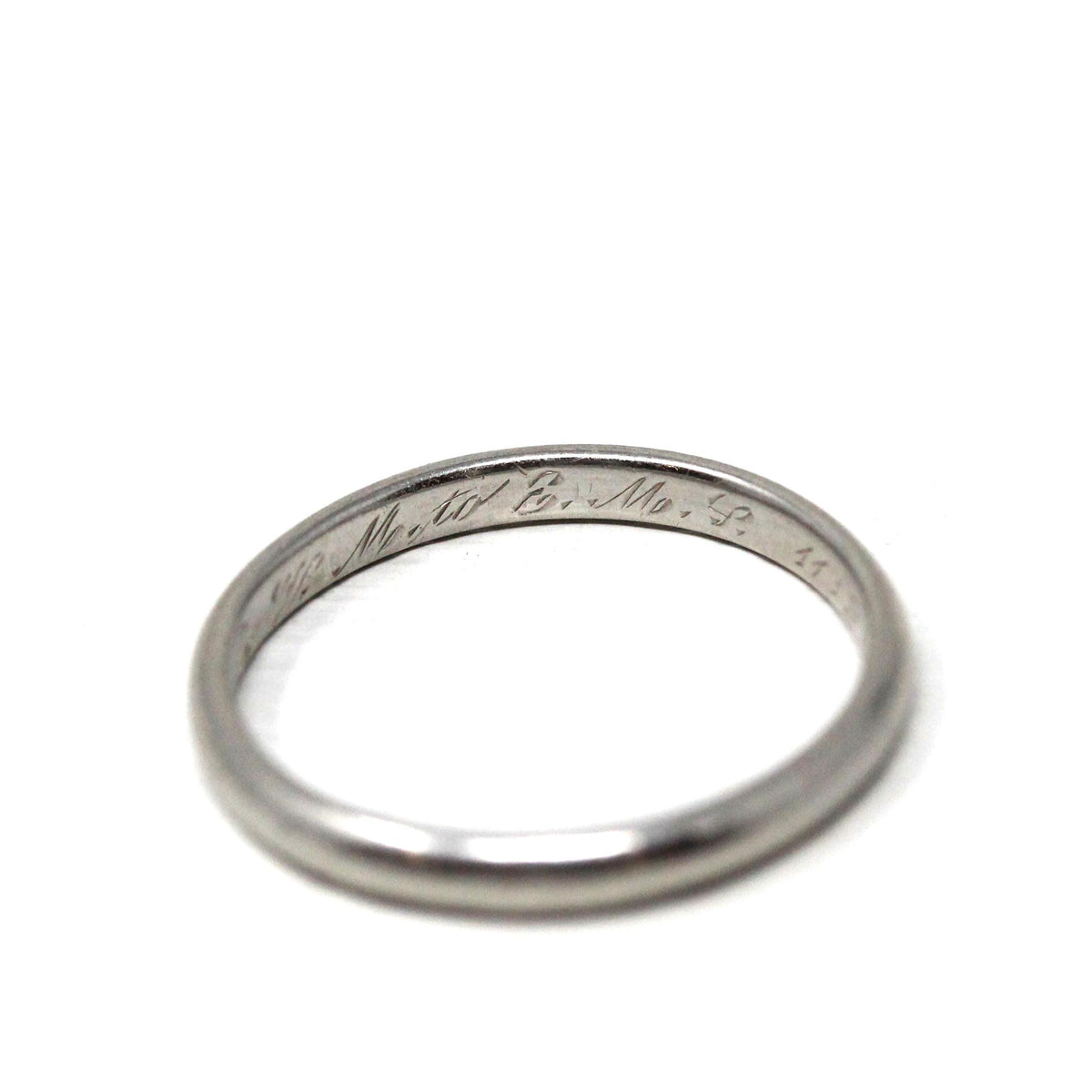 Art Deco Wedding Band - Antique Platinum Unadorned Bridal Ring - Engraved RWM to EML 11-25-25 Size 5 Polished Heirloom Fine Stacking Jewelry