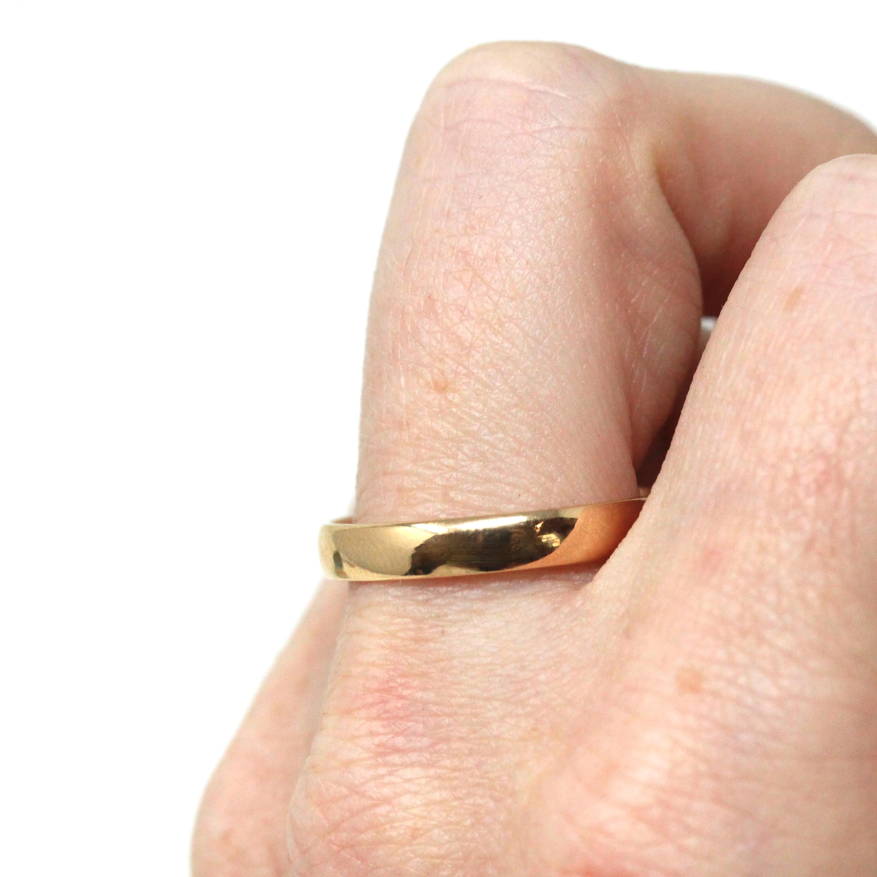 Edwardian Wedding Band - Antique 14k Rosy Yellow Gold Polished Ring - Circa 1910s Size 8 1/2 Stacking Fine Engraved CBJ to CAM Fine Jewelry