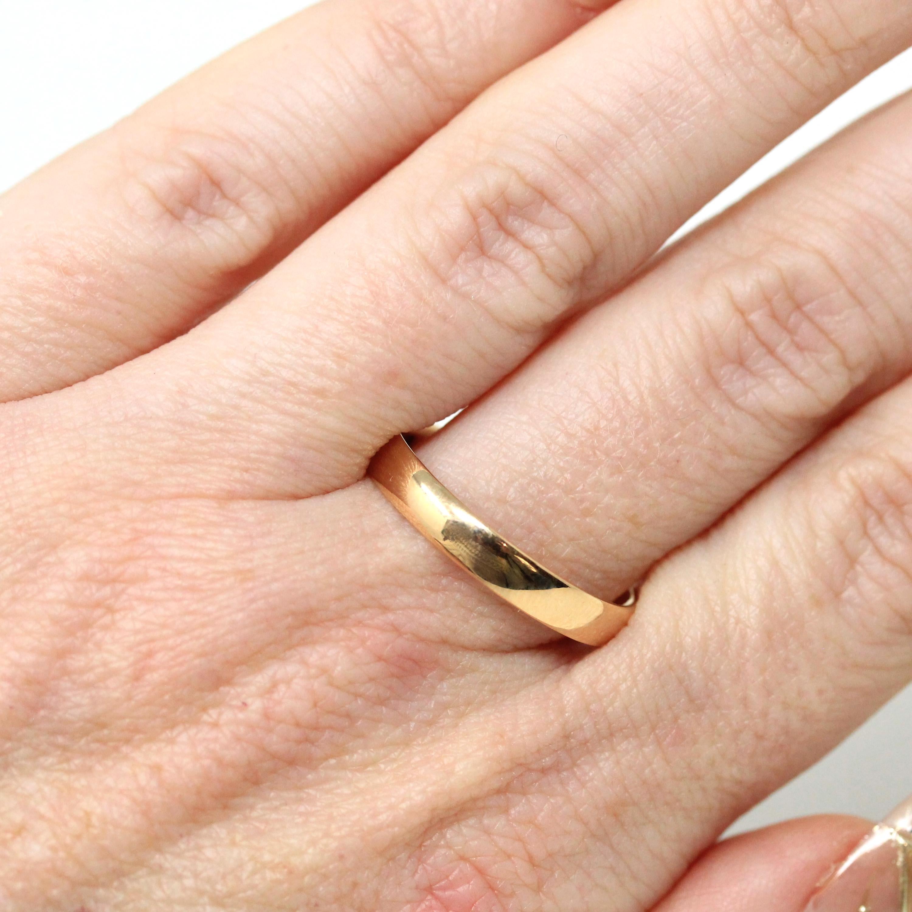 Edwardian Wedding Band - Antique 14k Rosy Yellow Gold Polished Ring - Circa 1910s Size 8 1/2 Stacking Fine Engraved CBJ to CAM Fine Jewelry