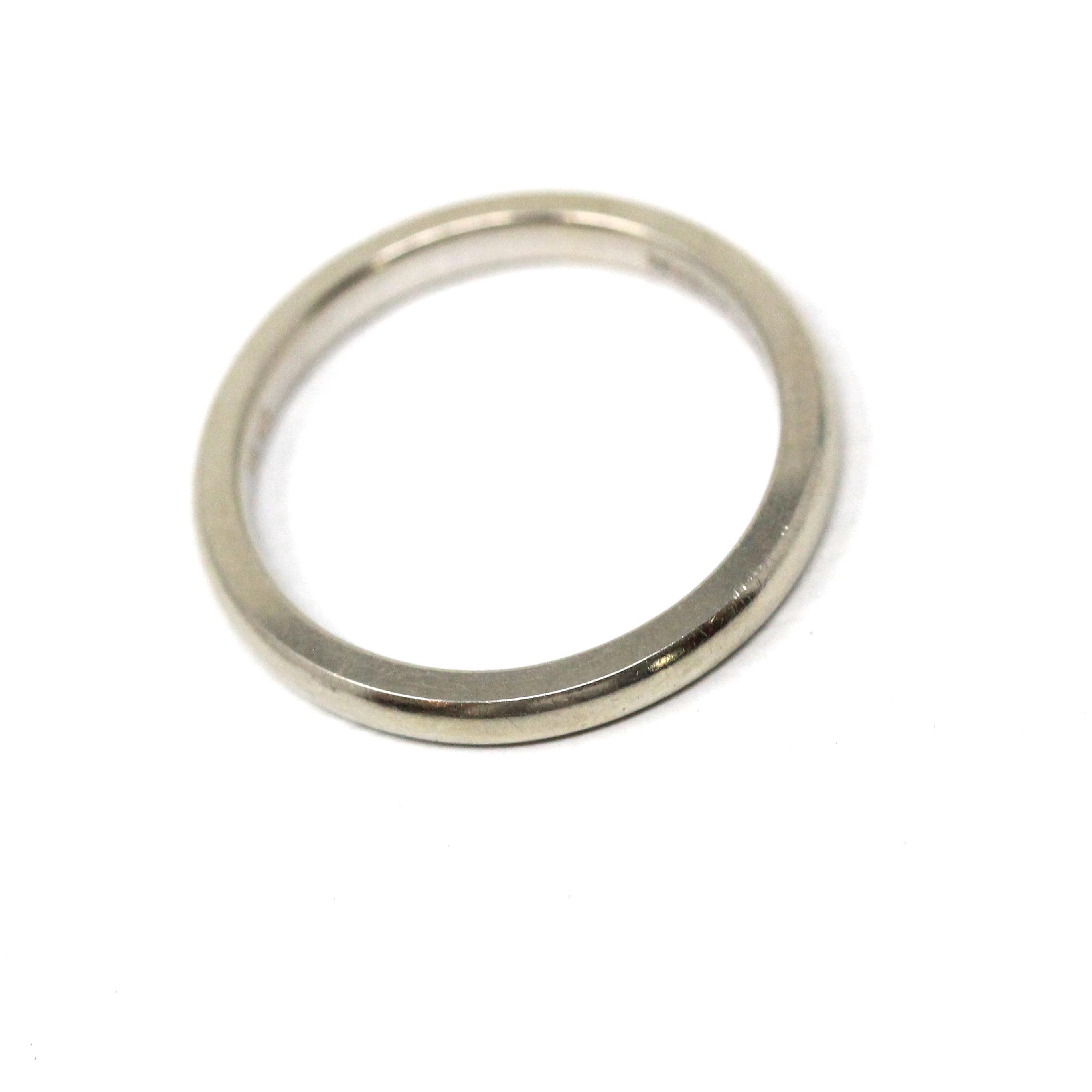 Mid Century Wedding Band - Vintage Era 14k White Gold Plain Stacking Ring - Dated 1956 Size 6 Signed Art Carved JR Wood Bridal Fine Jewelry