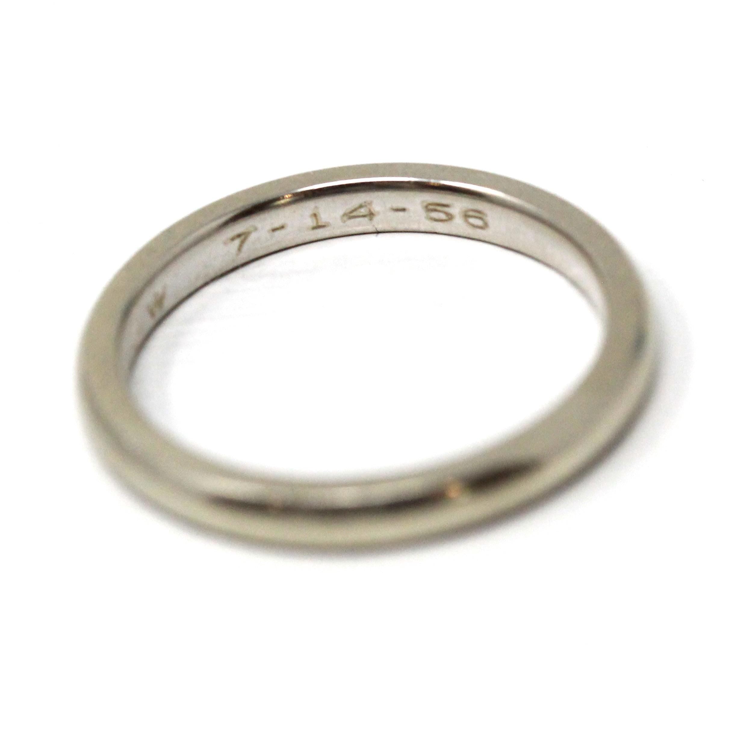 Mid Century Wedding Band - Vintage Era 14k White Gold Plain Stacking Ring - Dated 1956 Size 6 Signed Art Carved JR Wood Bridal Fine Jewelry