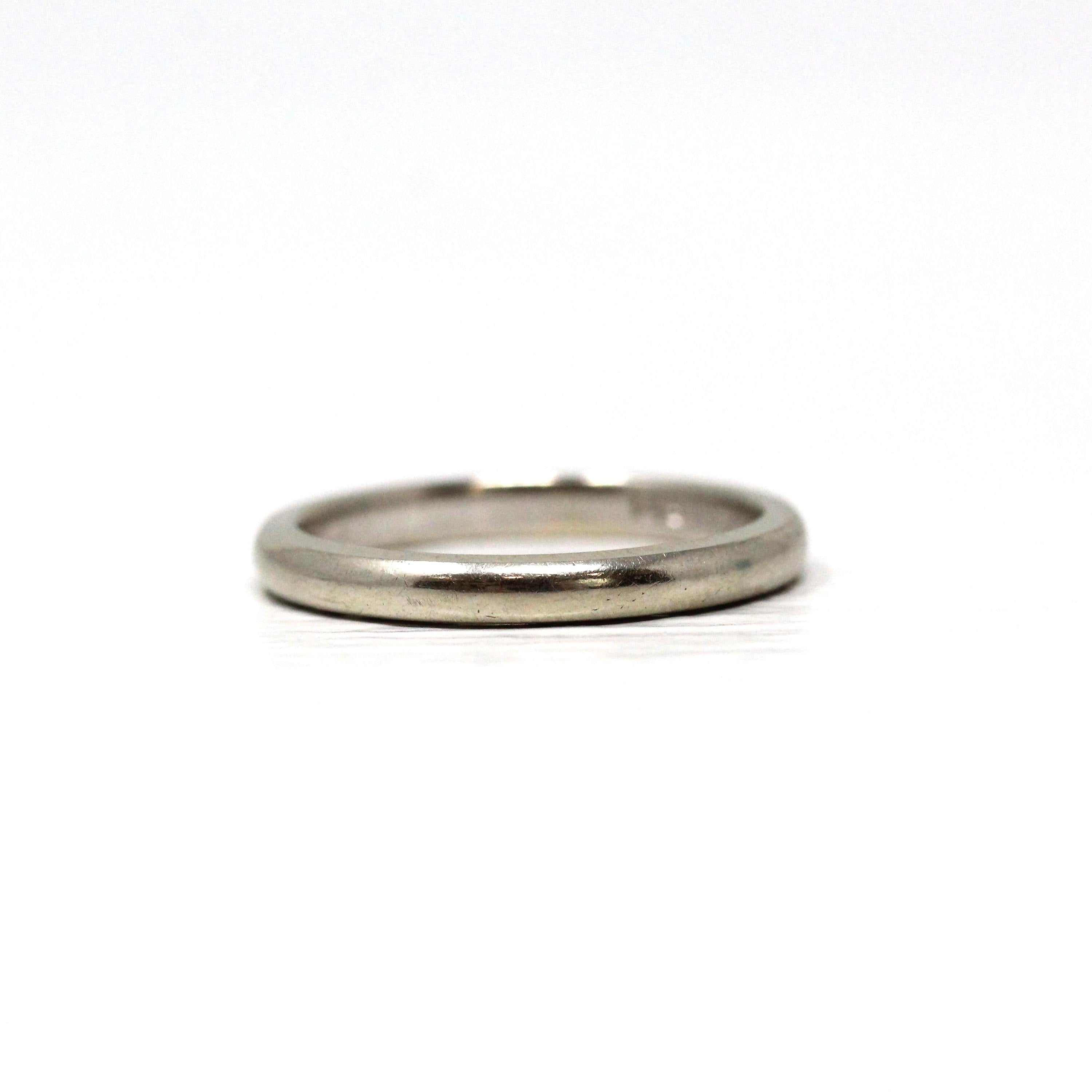 Mid Century Wedding Band - Vintage Era 14k White Gold Plain Stacking Ring - Dated 1956 Size 6 Signed Art Carved JR Wood Bridal Fine Jewelry