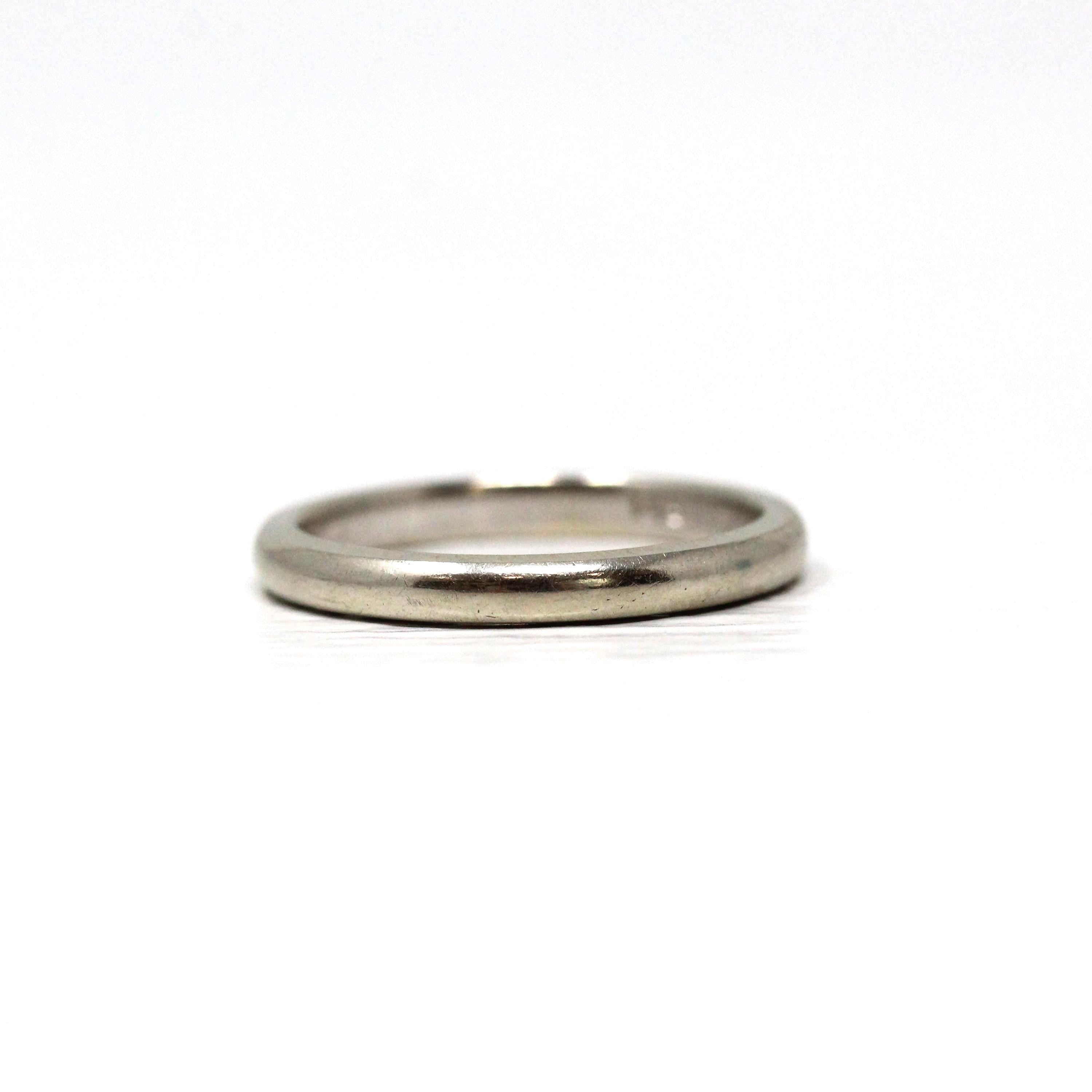 Mid Century Wedding Band - Vintage Era 14k White Gold Plain Stacking Ring - Dated 1956 Size 6 Signed Art Carved JR Wood Bridal Fine Jewelry