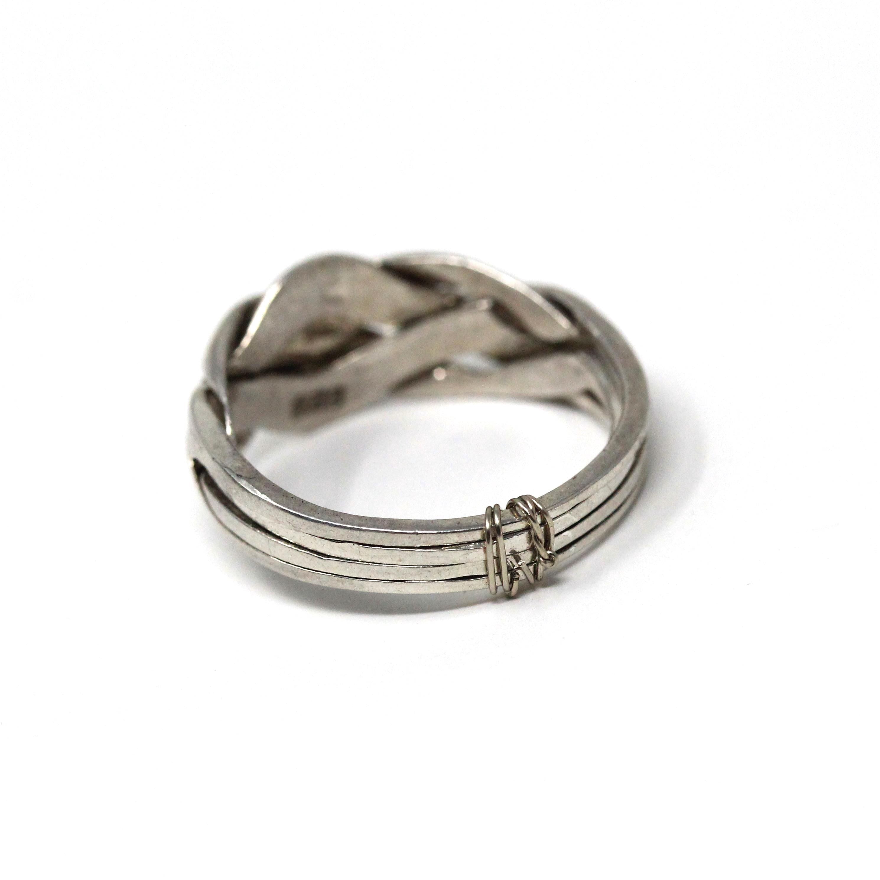Modern Puzzle Ring - Estate Sterling Silver Four Interlocking Statement Band - Circa 2000's Size 7 Infinity Woven Knot Interactive Jewelry