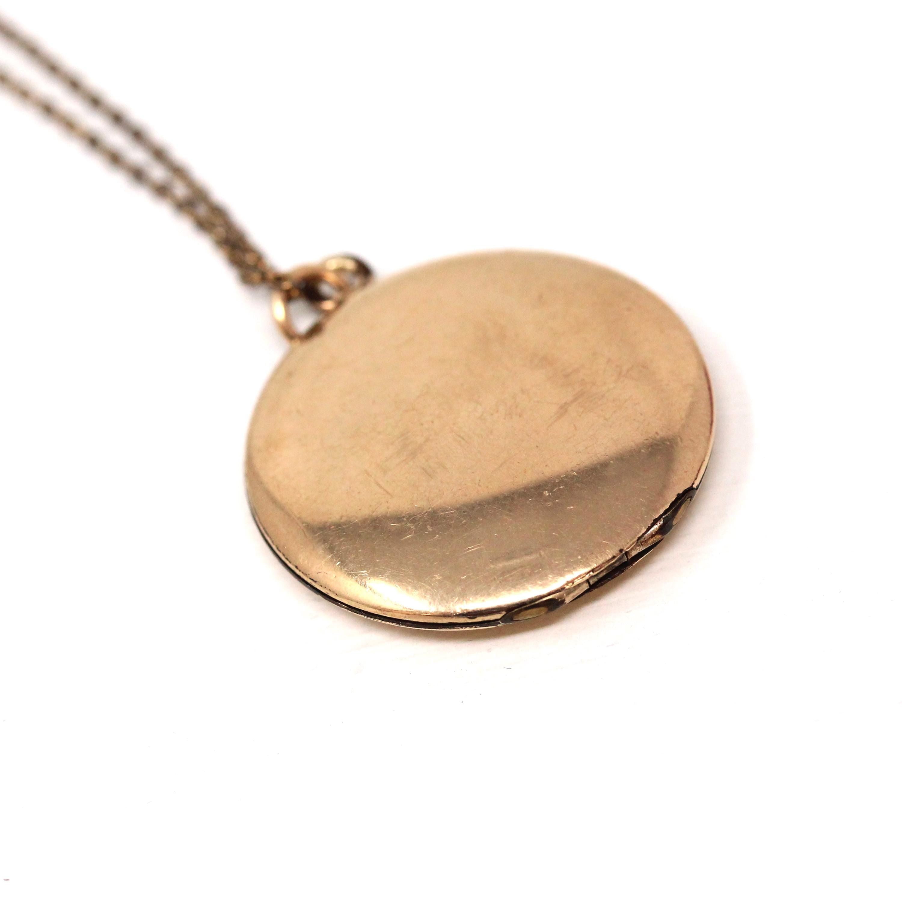 Star & Moon Locket - Antique Gold Filled Rhinestones Paste Pendant Necklace Charm - Edwardian 1900s Era Celestial Crescent Photo Jewelry