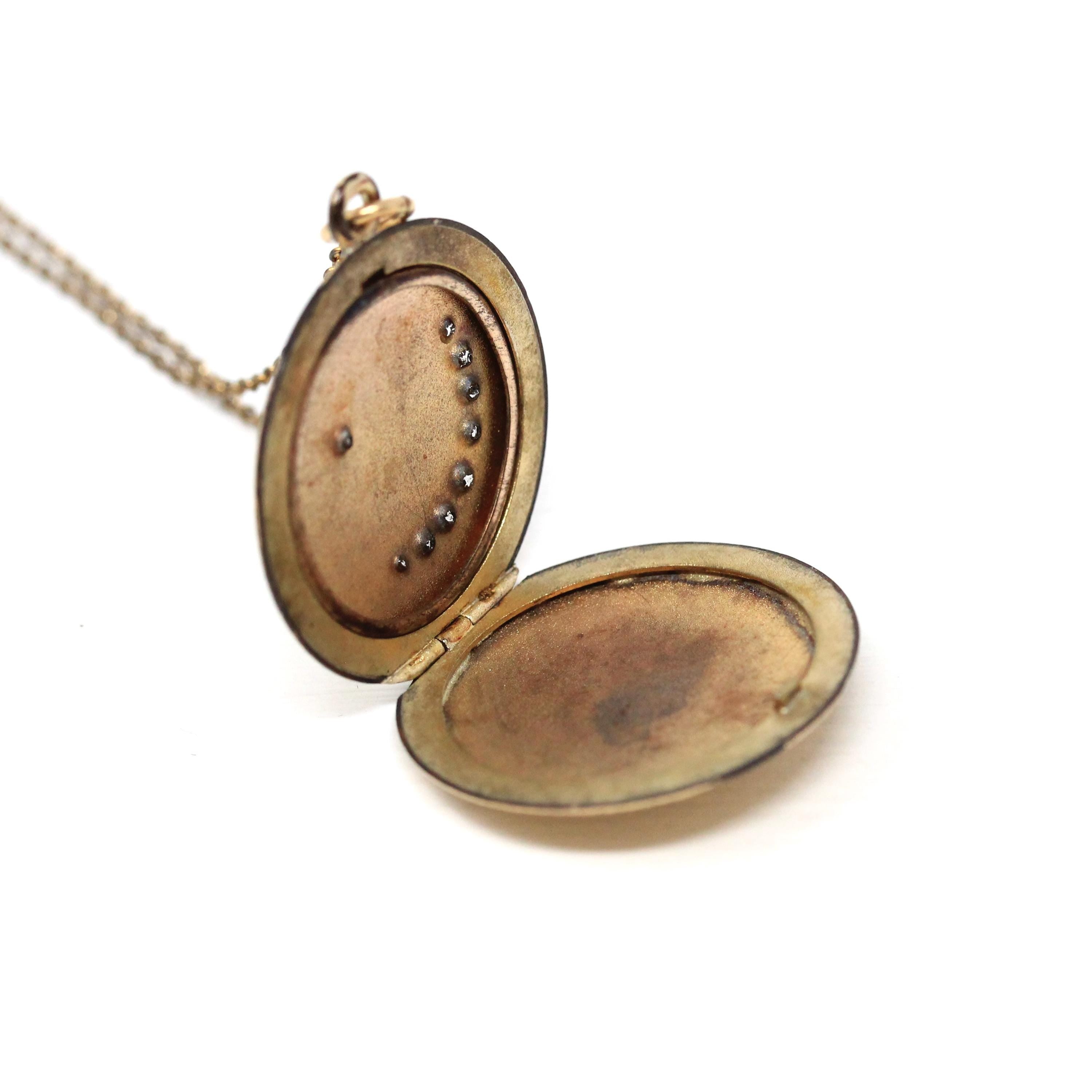 Star & Moon Locket - Antique Gold Filled Rhinestones Paste Pendant Necklace Charm - Edwardian 1900s Era Celestial Crescent Photo Jewelry