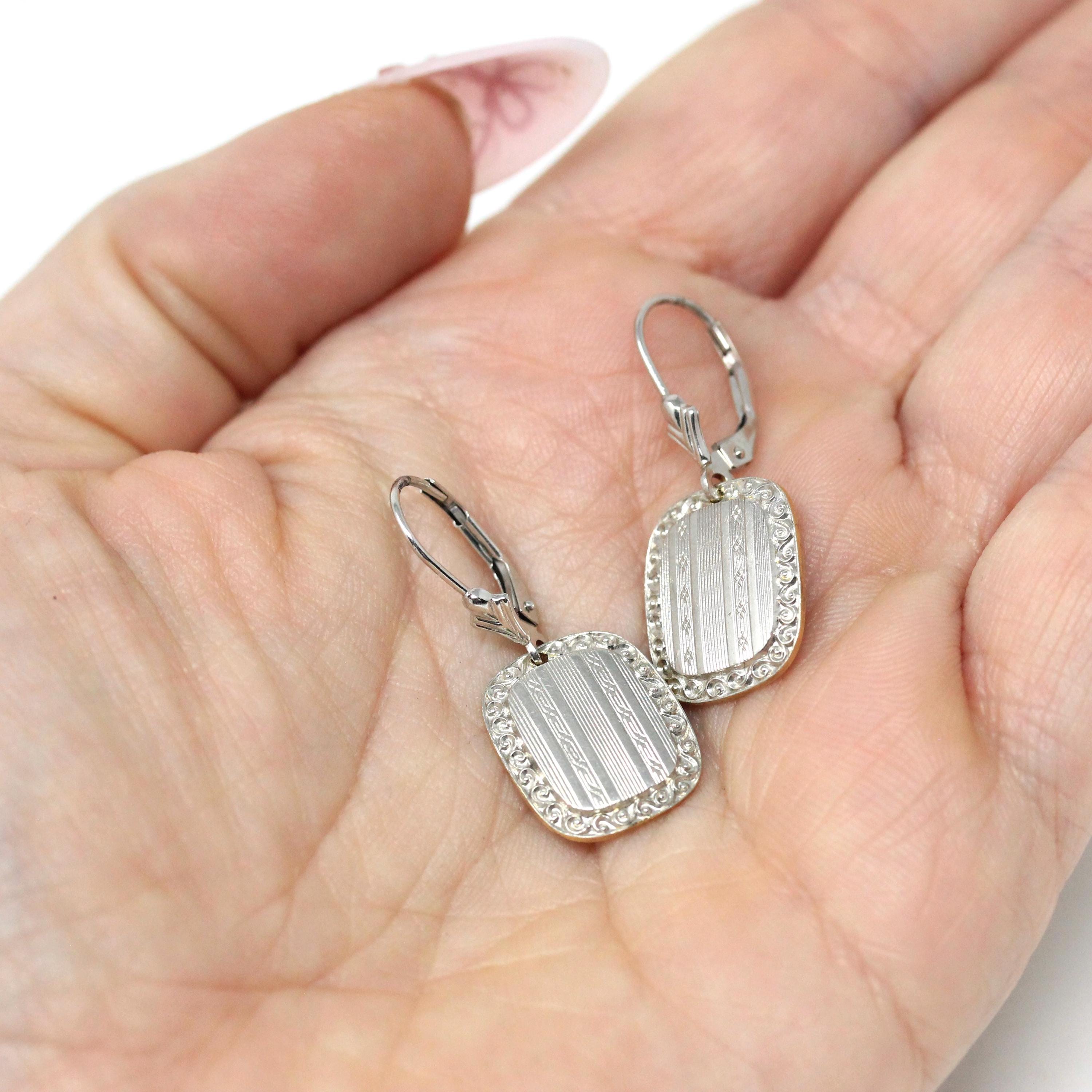 Art Deco Earrings - Antique 14k & 18k White Gold Platinum Cufflink Conversion Leverbacks - Vintage Circa 1920s Era Statement Fine Jewelry