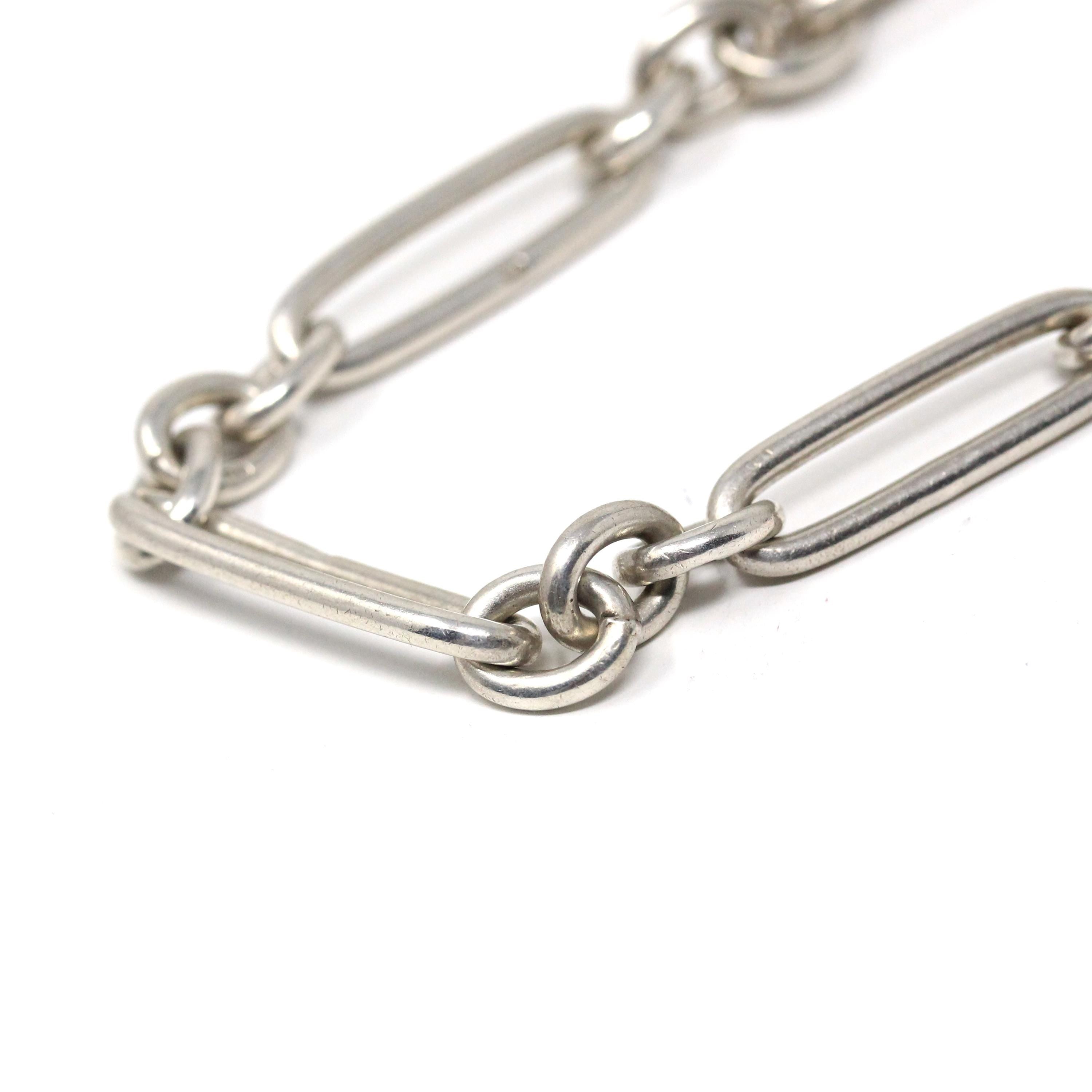 Pocket Watch Chain - Art Deco Era Sterling Silver English Hallmarked Elongated Links T Bar - Antique Vintage Dated 1927 Fine Unisex Jewelry