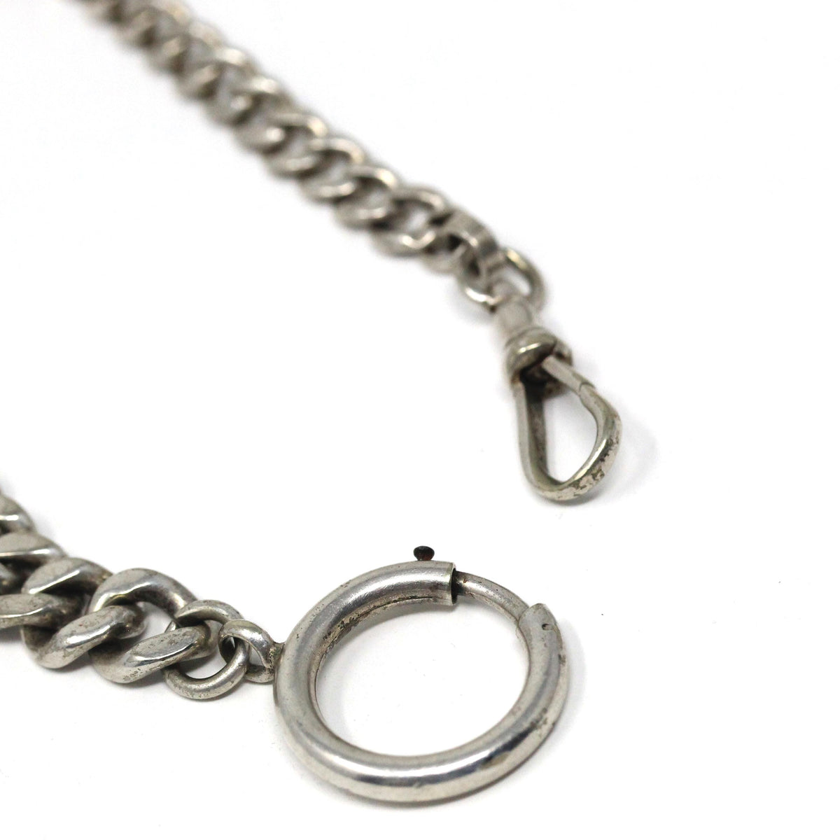 Pocket Watch Chain - Antique Sterling Silver Revere Silversmiths Dog Clip Spring Ring Curb Links - Vintage Art Deco Era Fine Unisex Jewelry
