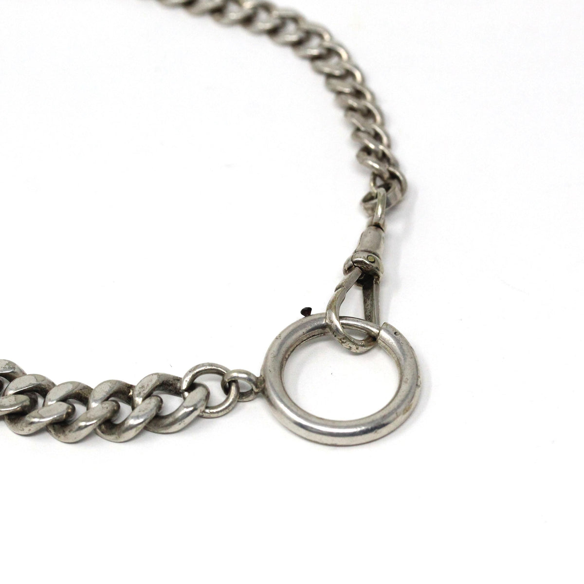 Pocket Watch Chain - Antique Sterling Silver Revere Silversmiths Dog Clip Spring Ring Curb Links - Vintage Art Deco Era Fine Unisex Jewelry