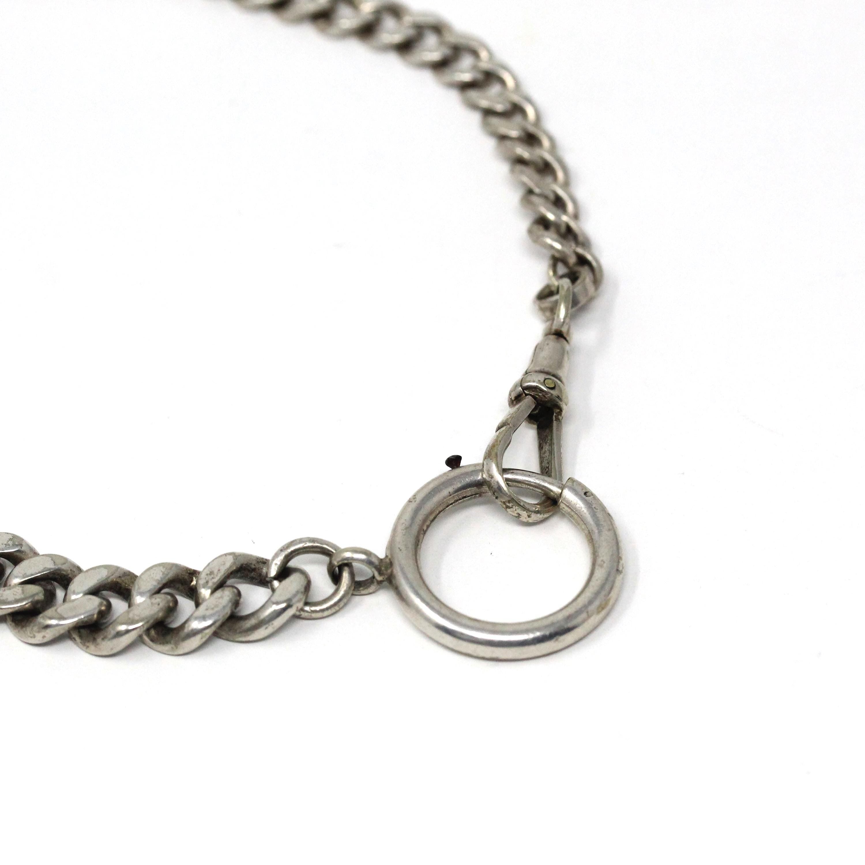 Pocket Watch Chain - Antique Sterling Silver Revere Silversmiths Dog Clip Spring Ring Curb Links - Vintage Art Deco Era Fine Unisex Jewelry