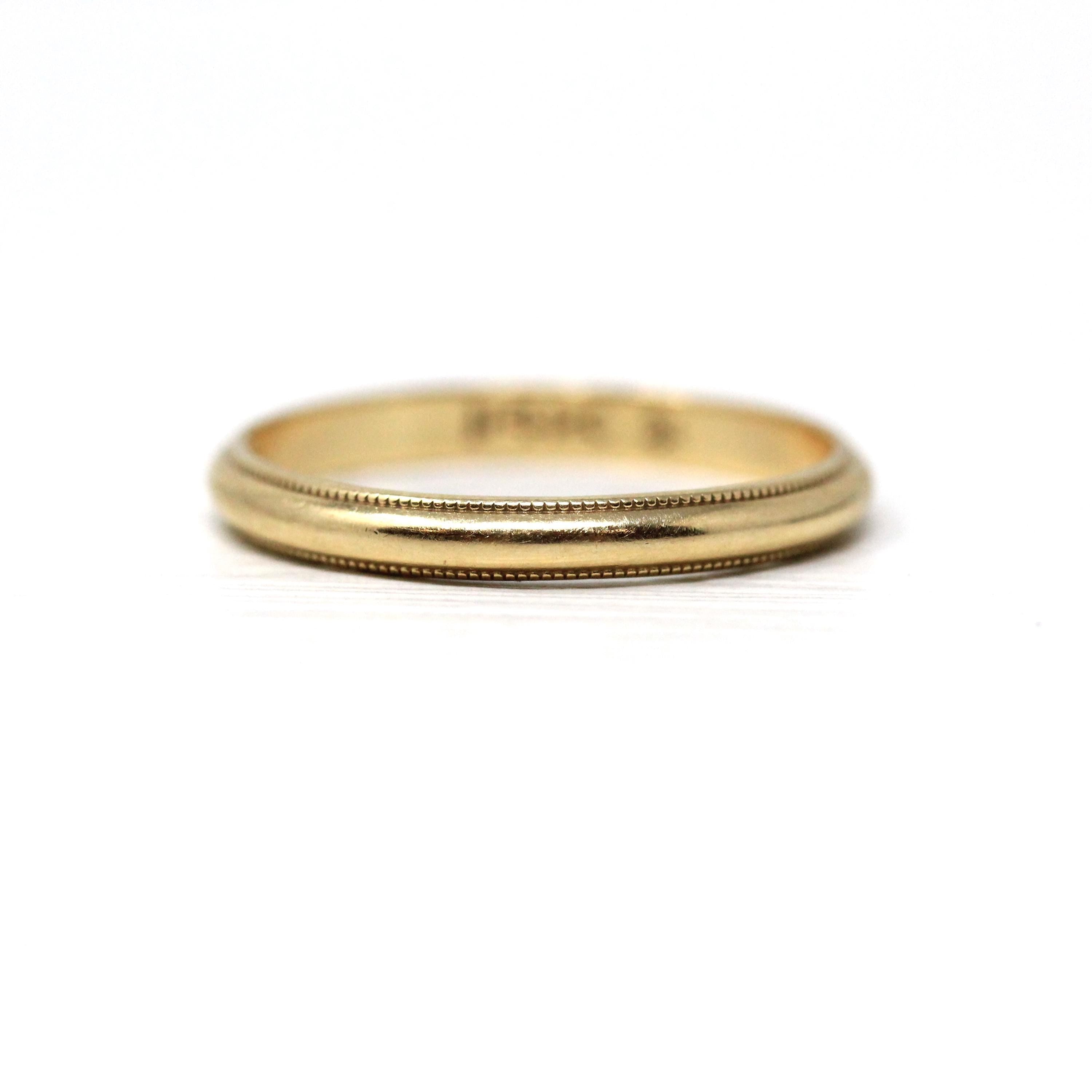 Estate Wedding Band - Modern 14k Yellow Gold Milgrain Eternity Design Ring - Circa 1980s Era Size 7.5 Stacking Bridal Fine Statement Jewelry
