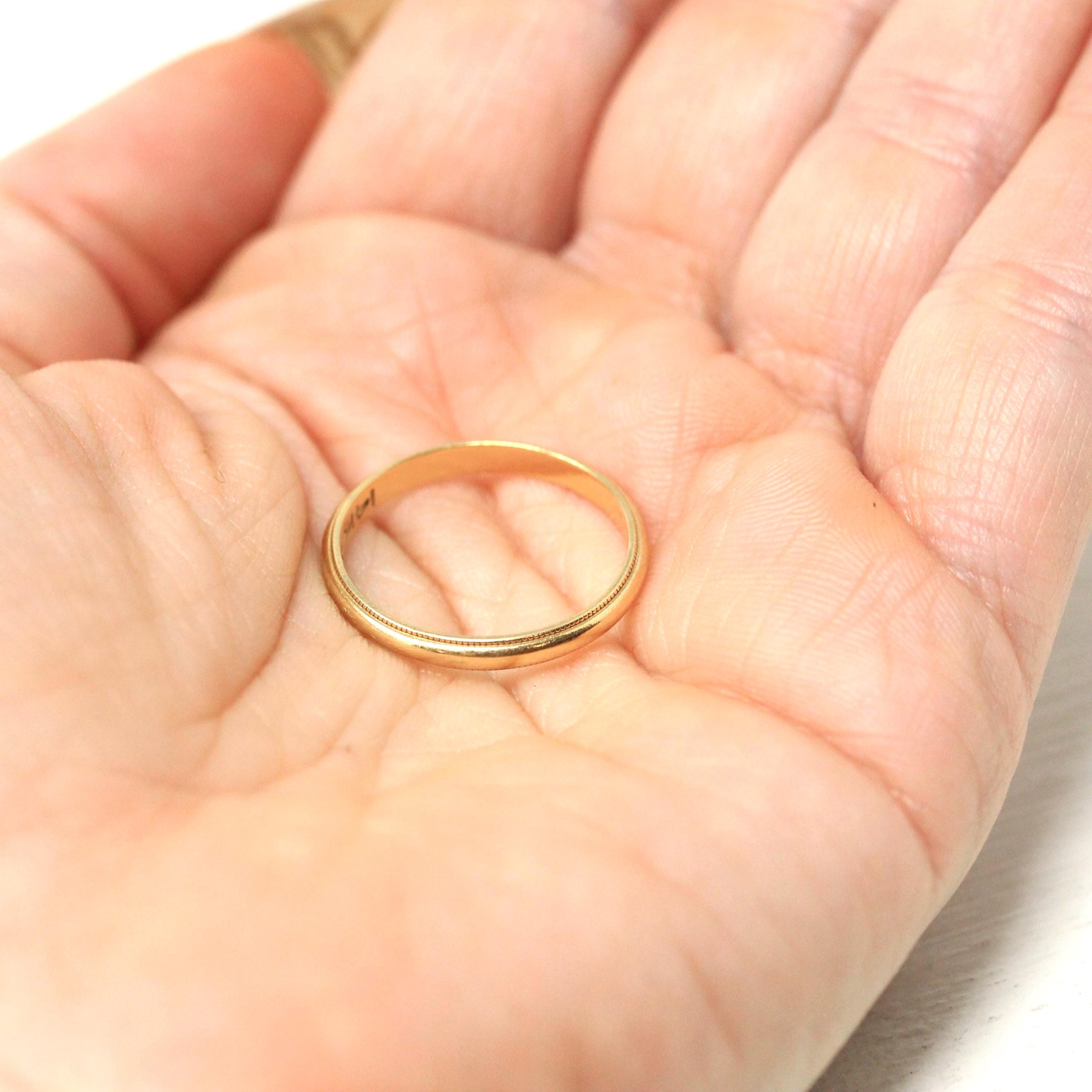 Estate Wedding Band - Modern 14k Yellow Gold Milgrain Eternity Design Ring - Circa 1980s Era Size 7.5 Stacking Bridal Fine Statement Jewelry