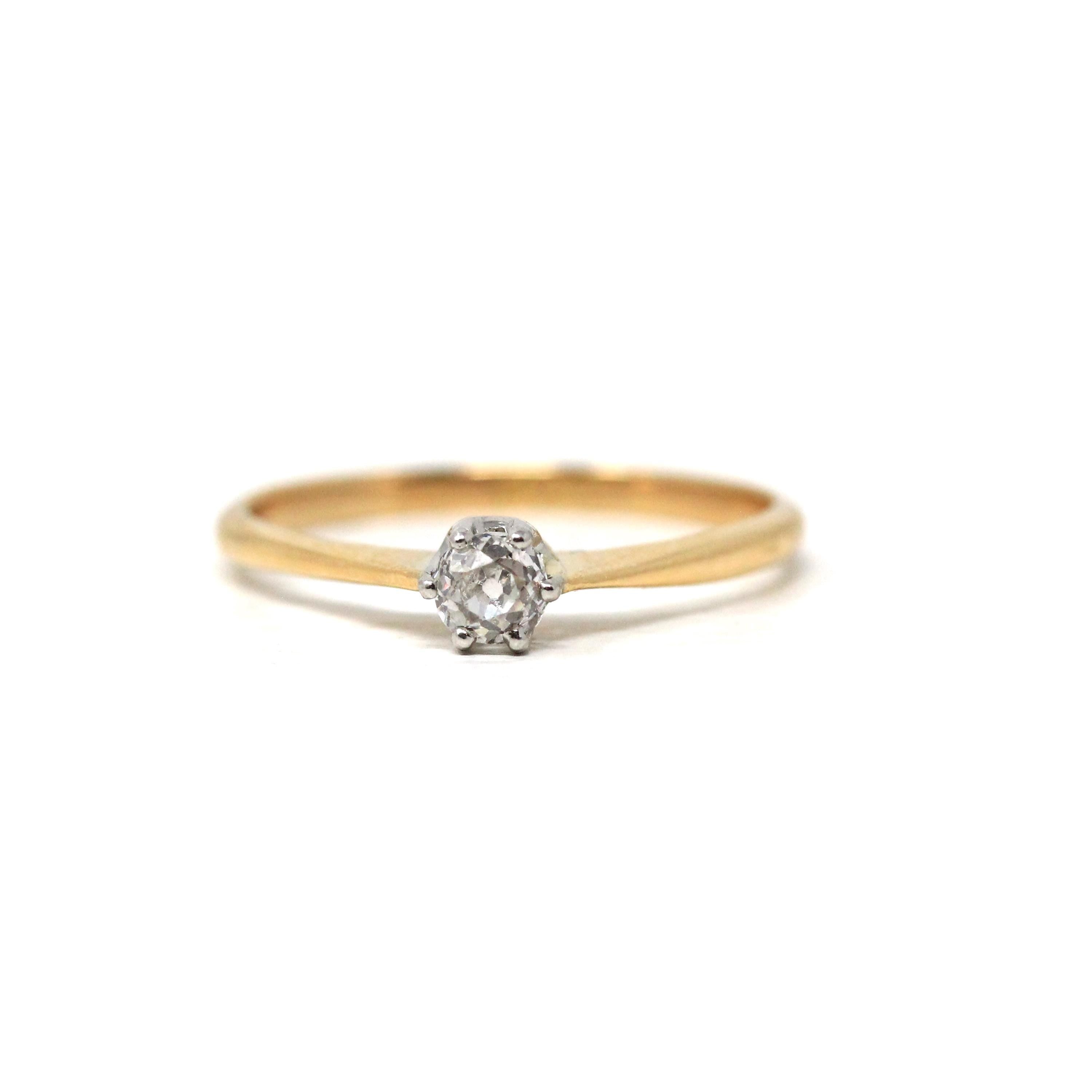 Edwardian Diamond Ring - Antique 18k Yellow Gold & Platinum Natural Old Mine Cut - Circa 1900s Era Size 7.75 Fine Bridal Engagement Jewelry