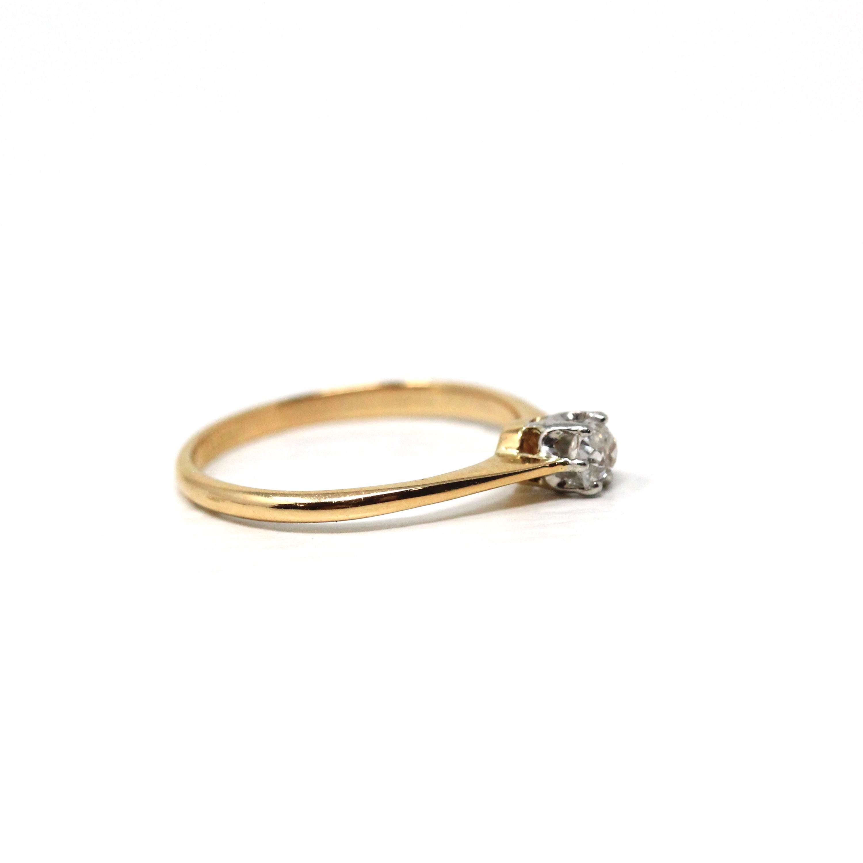 Edwardian Diamond Ring - Antique 18k Yellow Gold & Platinum Natural Old Mine Cut - Circa 1900s Era Size 7.75 Fine Bridal Engagement Jewelry