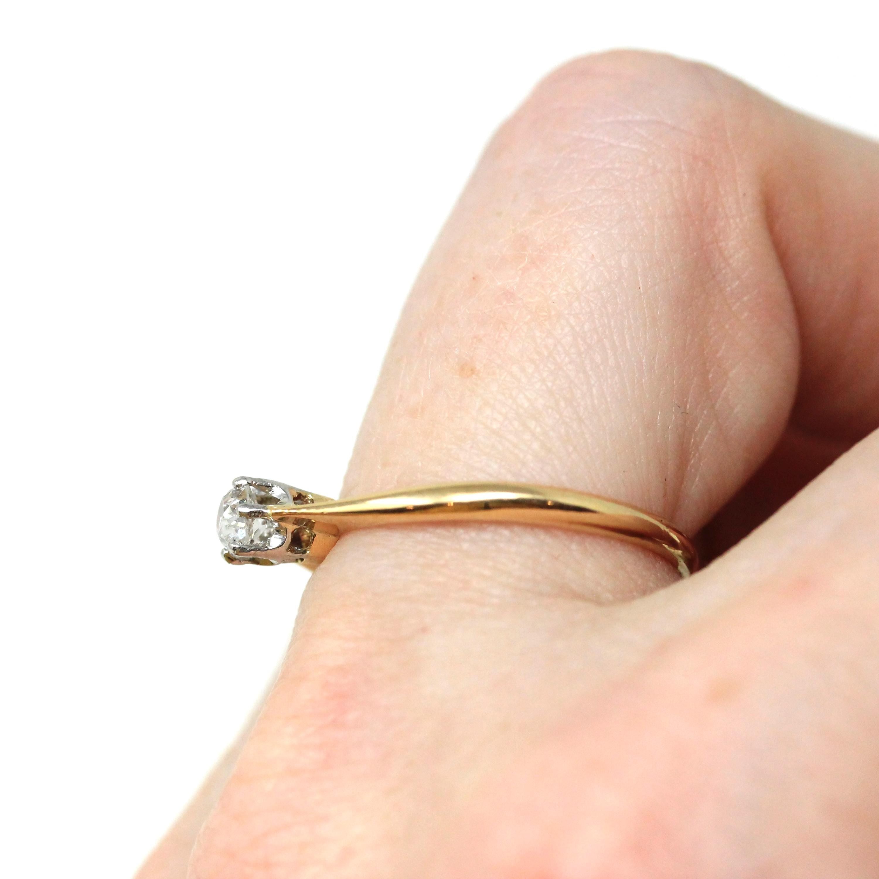 Edwardian Diamond Ring - Antique 18k Yellow Gold & Platinum Natural Old Mine Cut - Circa 1900s Era Size 7.75 Fine Bridal Engagement Jewelry