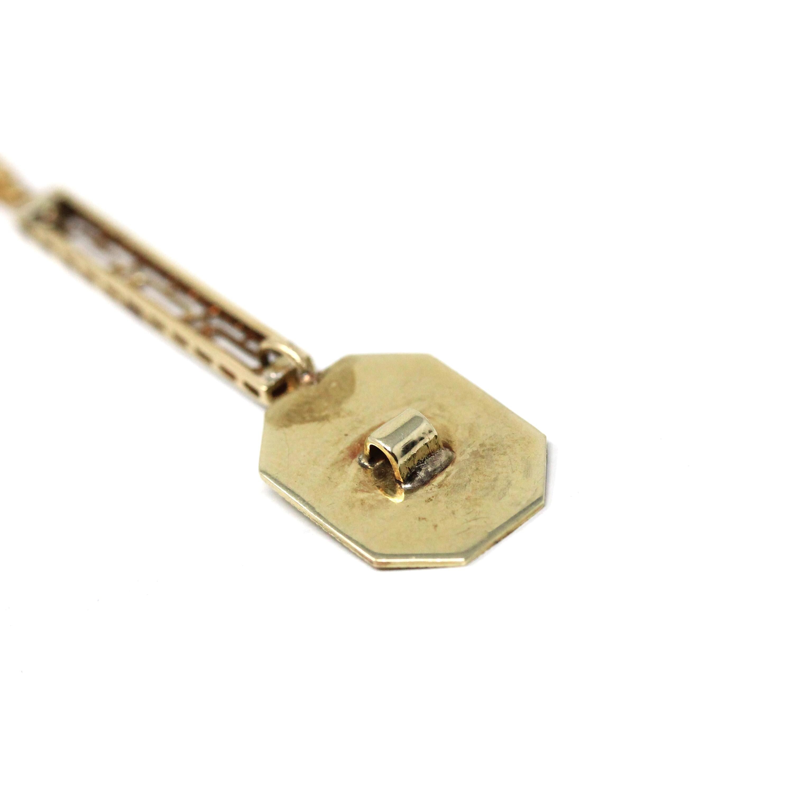 Antique Conversion Pendant - Late Edwardian Deco 10k Gold Cufflink 14k Bar Drop Two Tone Upcycled - Circa 1920s Fine Dainty Filigree Jewelry
