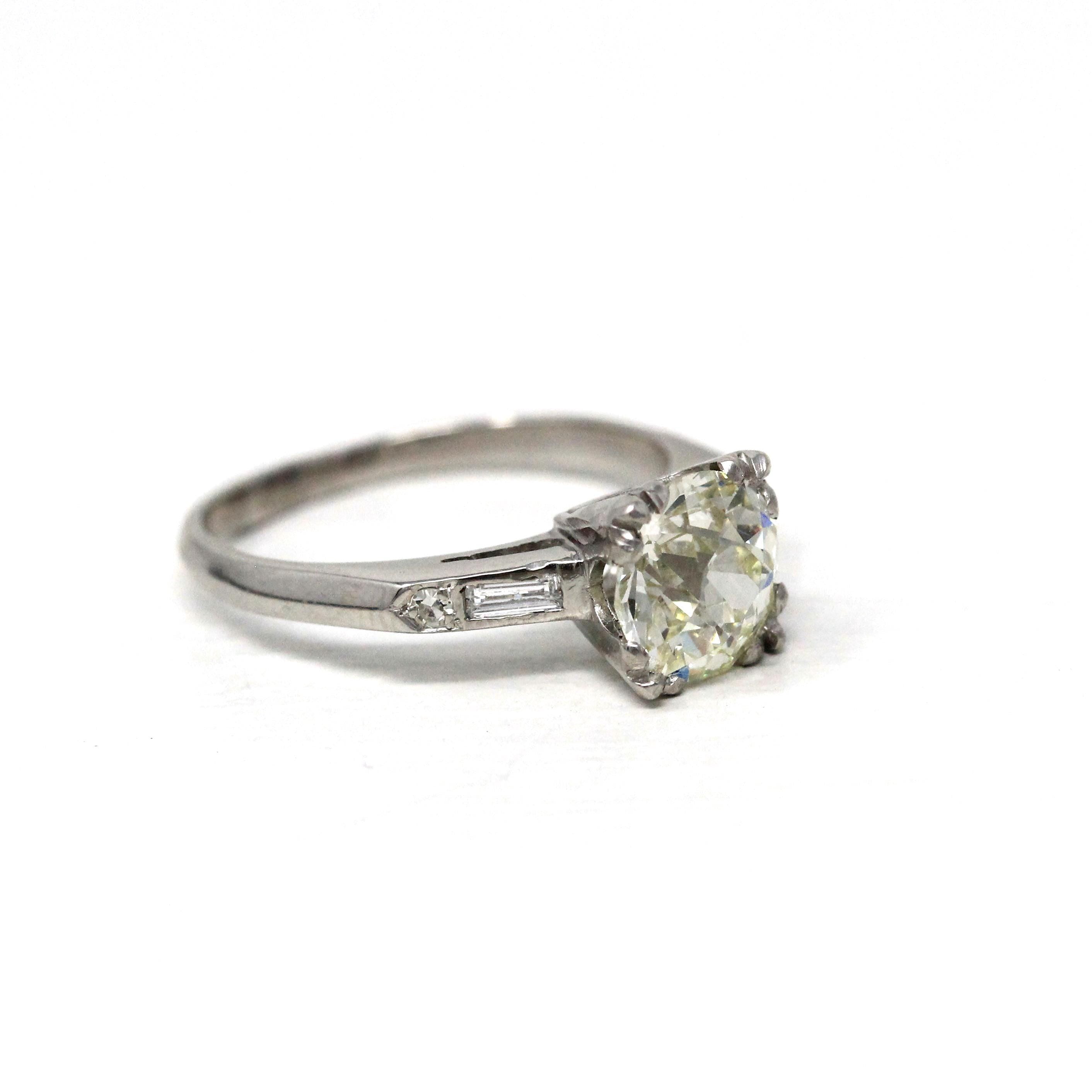 1.76 Carat Diamond Engagement Ring - Mid Century Platinum Old European Brilliant Cut - Size 6 3/4 Circa 1950s GIA Report Fine Bridal Jewelry