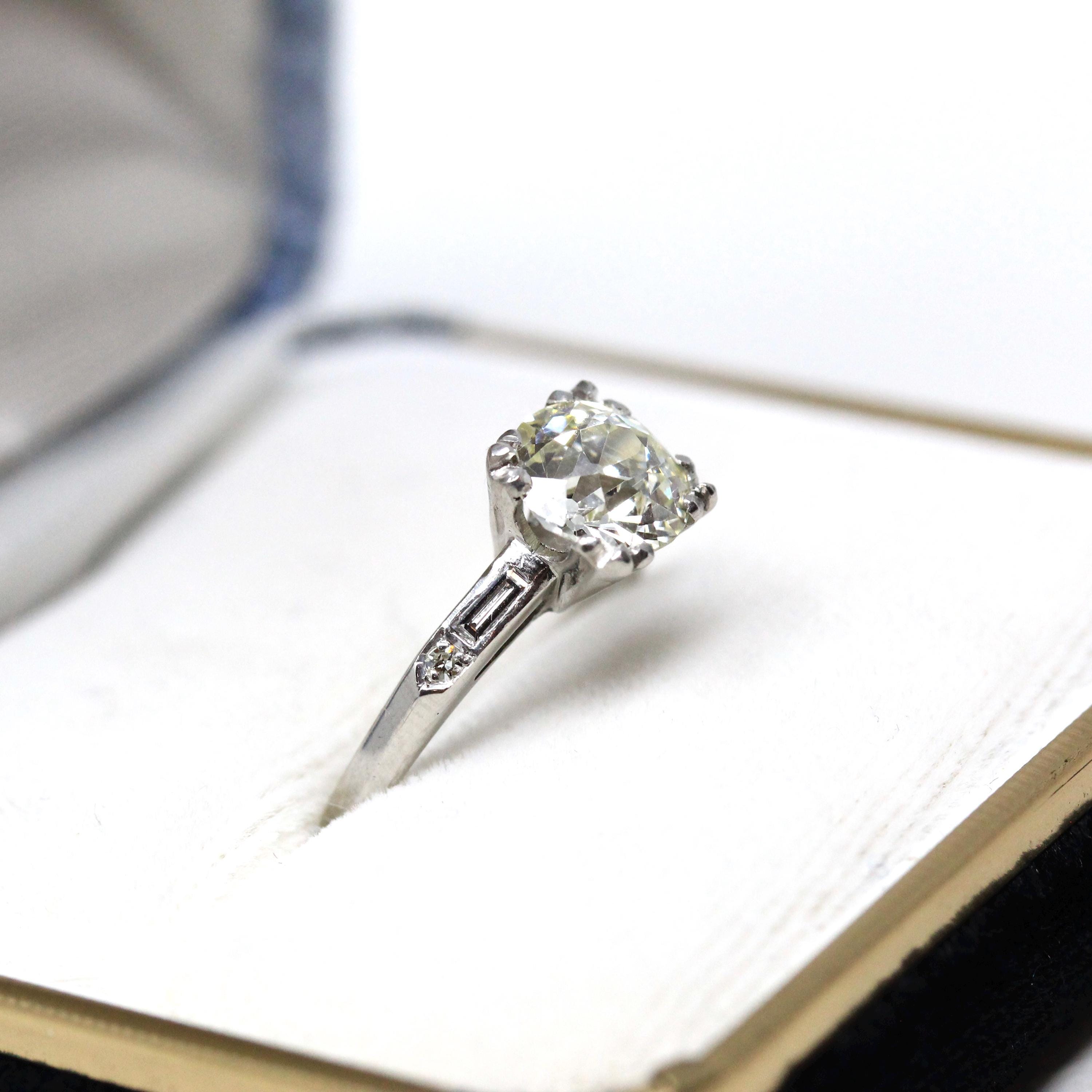 1.76 Carat Diamond Engagement Ring - Mid Century Platinum Old European Brilliant Cut - Size 6 3/4 Circa 1950s GIA Report Fine Bridal Jewelry