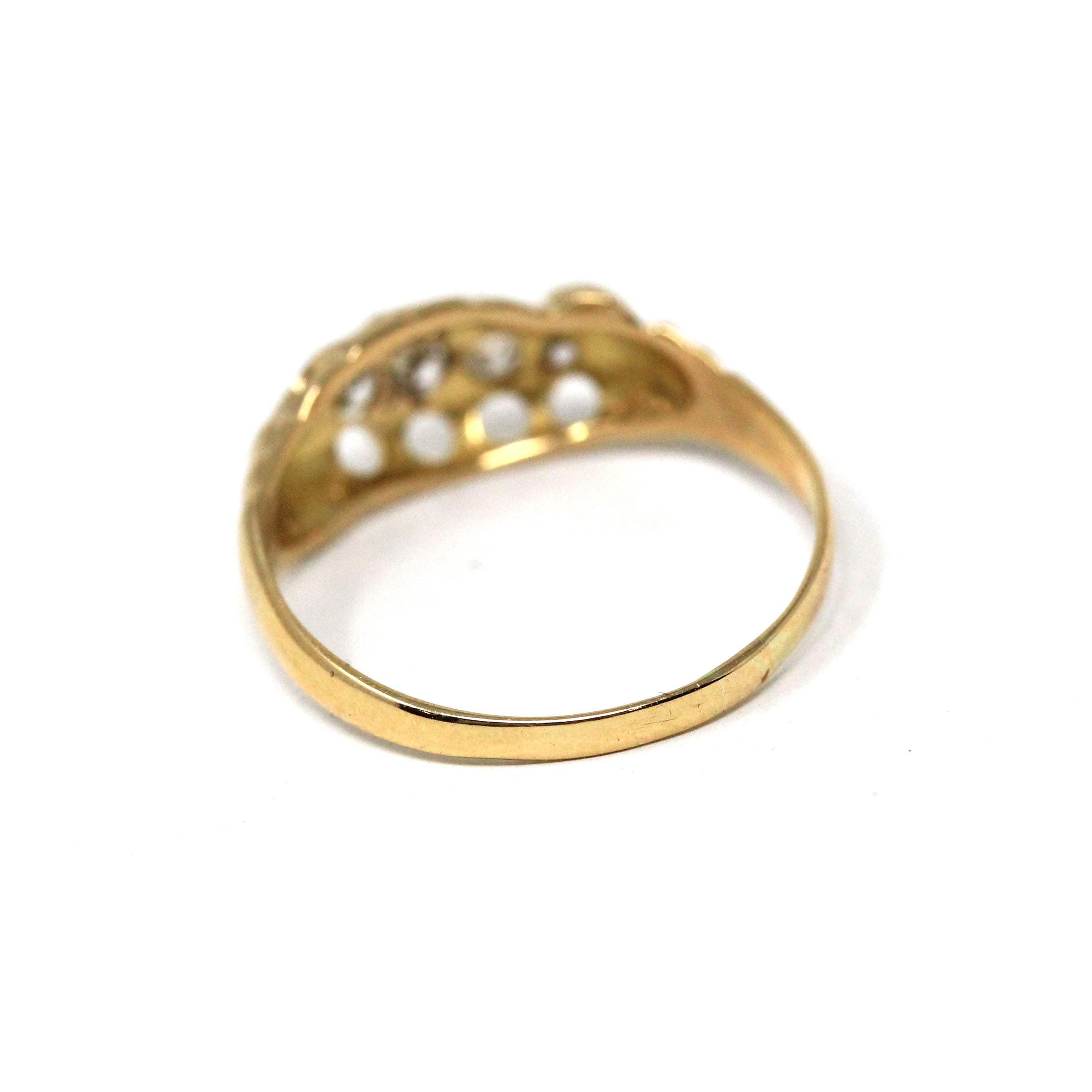 Antique Diamond Band - Edwardian 14k Yellow Gold Five Natural Gemstone Ring - Circa 1910s Era Size 6 1/2 Open Metal Fine Statement Jewelry