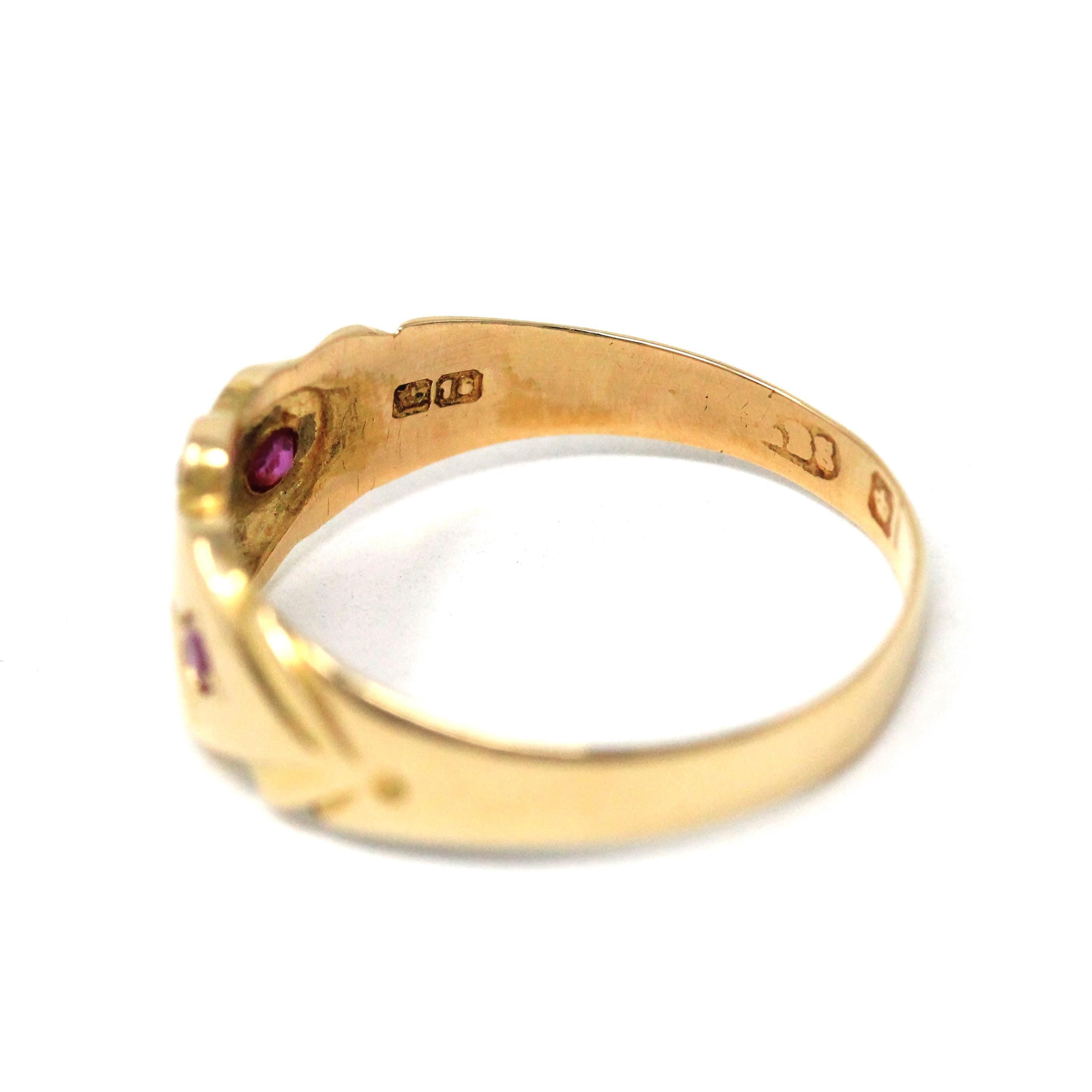 Antique Ruby & Diamond Band - Edwardian 18k Yellow Gold Natural Red White Gemstone Ring - Vintage English Hallmark 1900s Size 6 Fine Jewelry