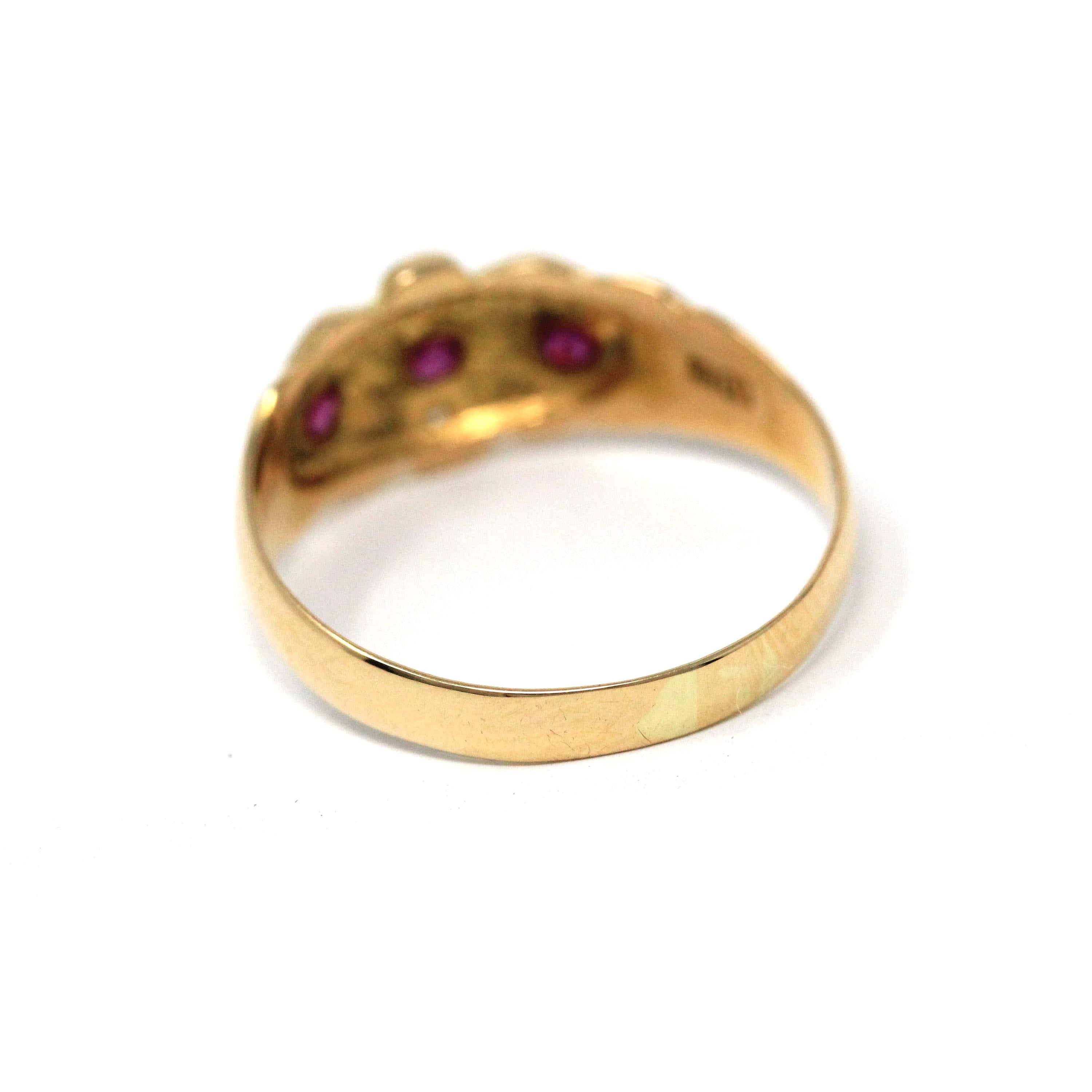Antique Ruby & Diamond Band - Edwardian 18k Yellow Gold Natural Red White Gemstone Ring - Vintage English Hallmark 1900s Size 6 Fine Jewelry