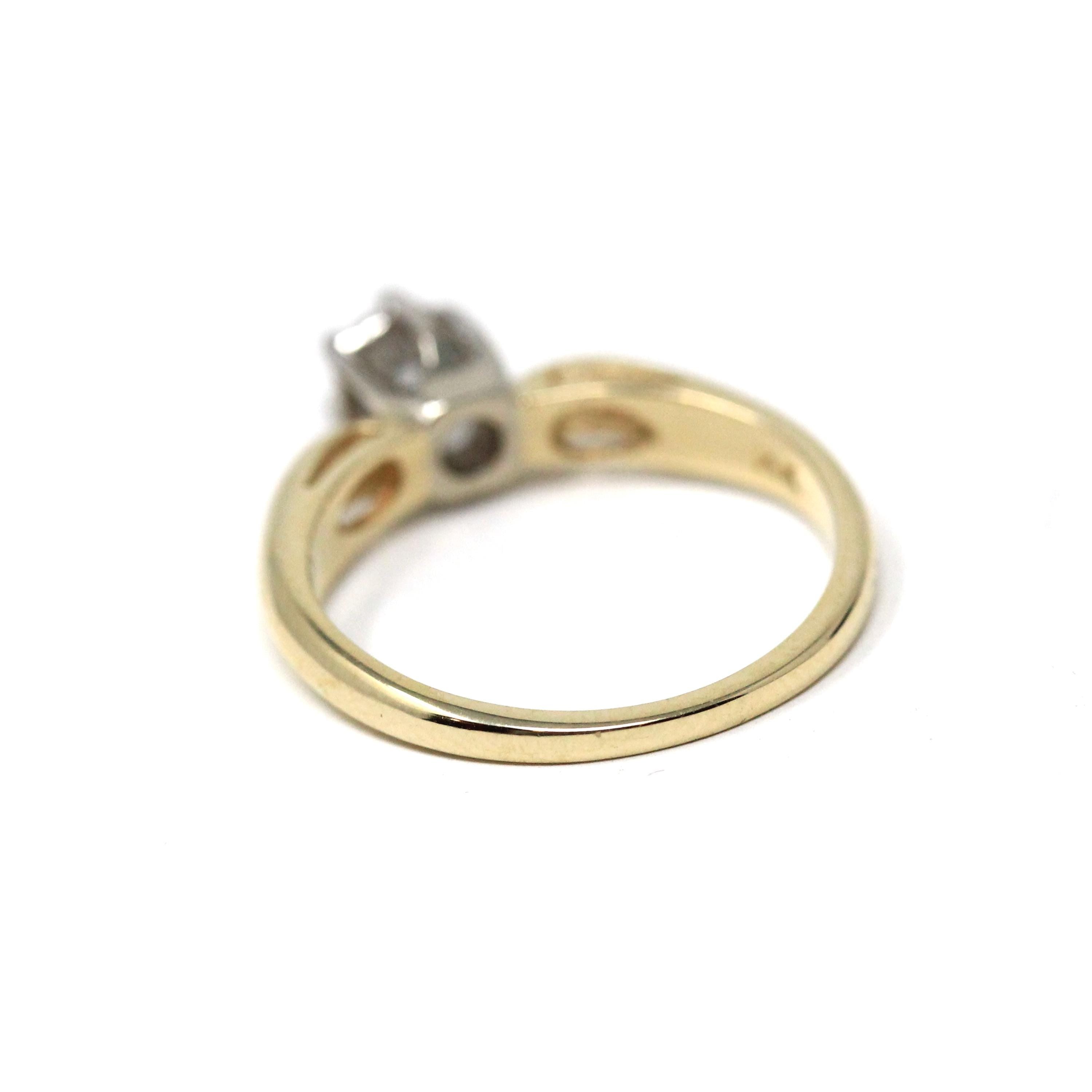 Diamond Solitaire Ring - Retro 14k Yellow & White Gold Natural .20 CT Gemstone - Vintage Circa 1960s Era Size 4.5 Fine Engagement Jewelry