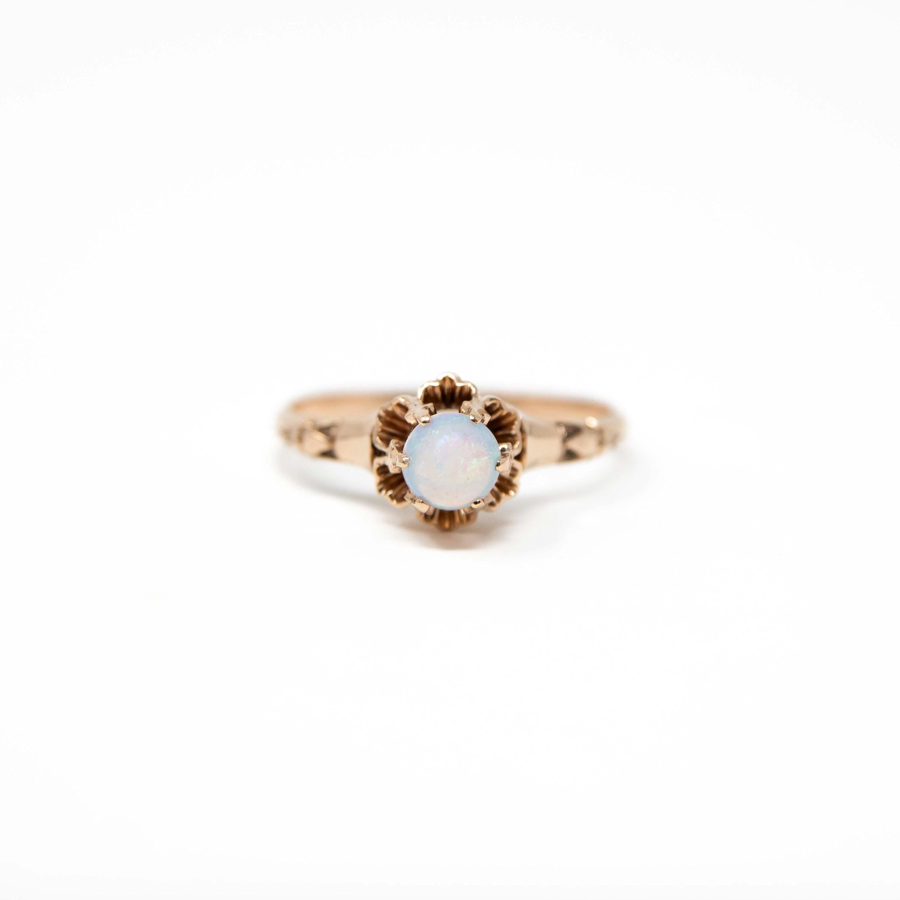 Victorian Opal Ring - Antique 10k Rosy Yellow Gold Natural Gem Solitaire - Late 1800s Size 7.5 Fine 19th Century October Birthstone Jewelry
