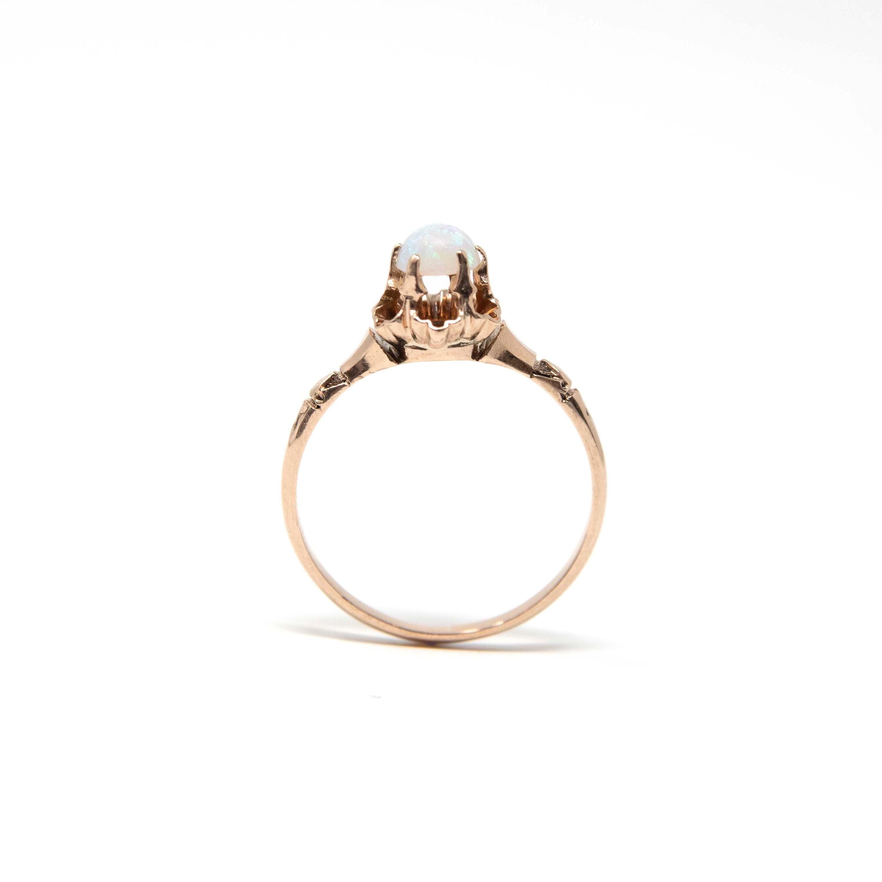 Victorian Opal Ring - Antique 10k Rosy Yellow Gold Natural Gem Solitaire - Late 1800s Size 7.5 Fine 19th Century October Birthstone Jewelry